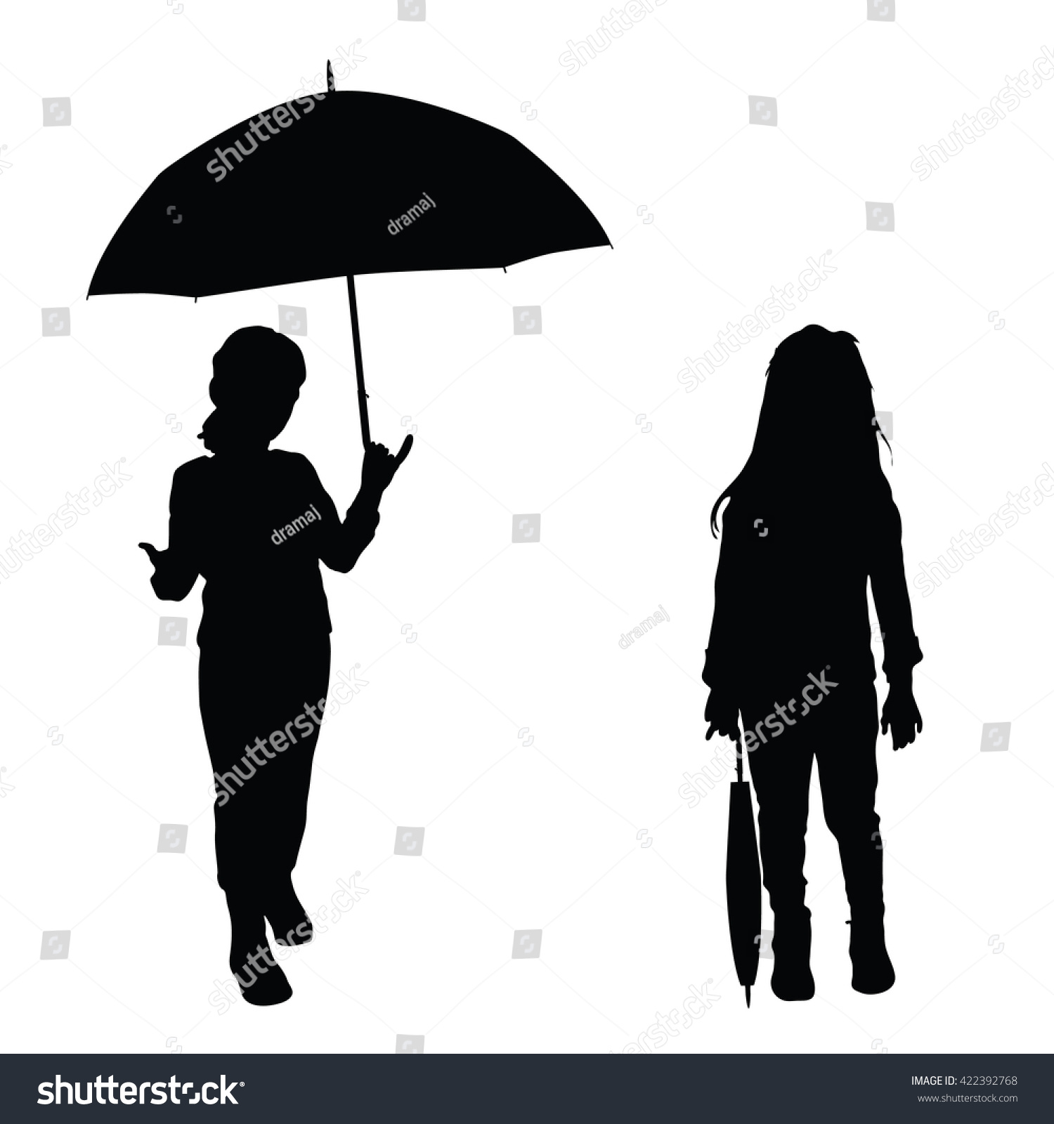 Children Holding Umbrella Illustration Silhouette Stock Vector (Royalty ...