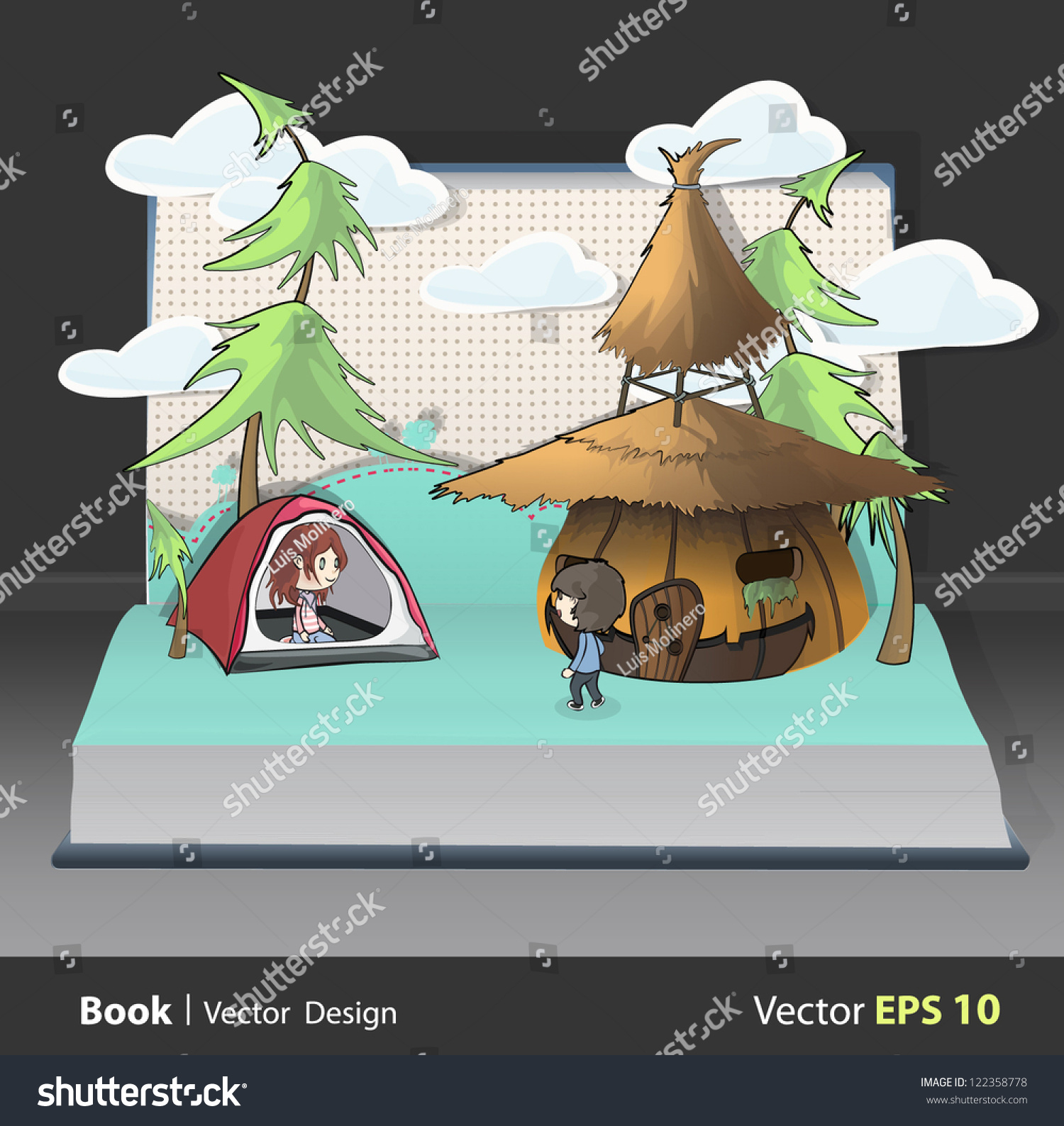 SVG of Children in camping inside a Pop-Up book. Vector illustration. svg