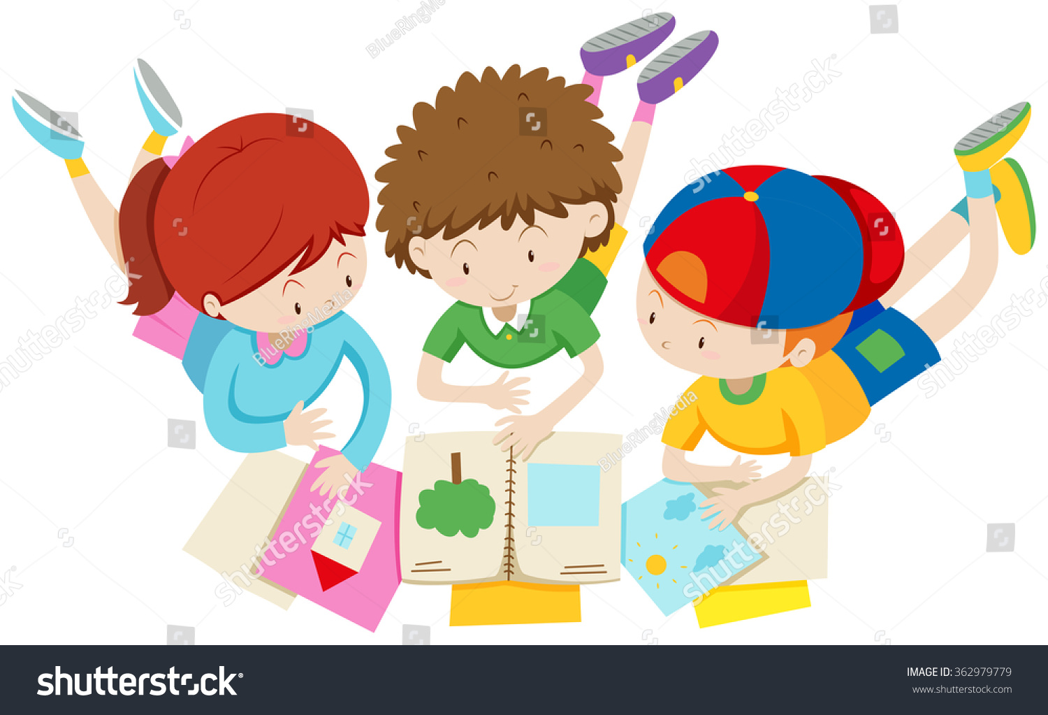 Children Group Reading Discussing Illustration Stock Vector (Royalty ...