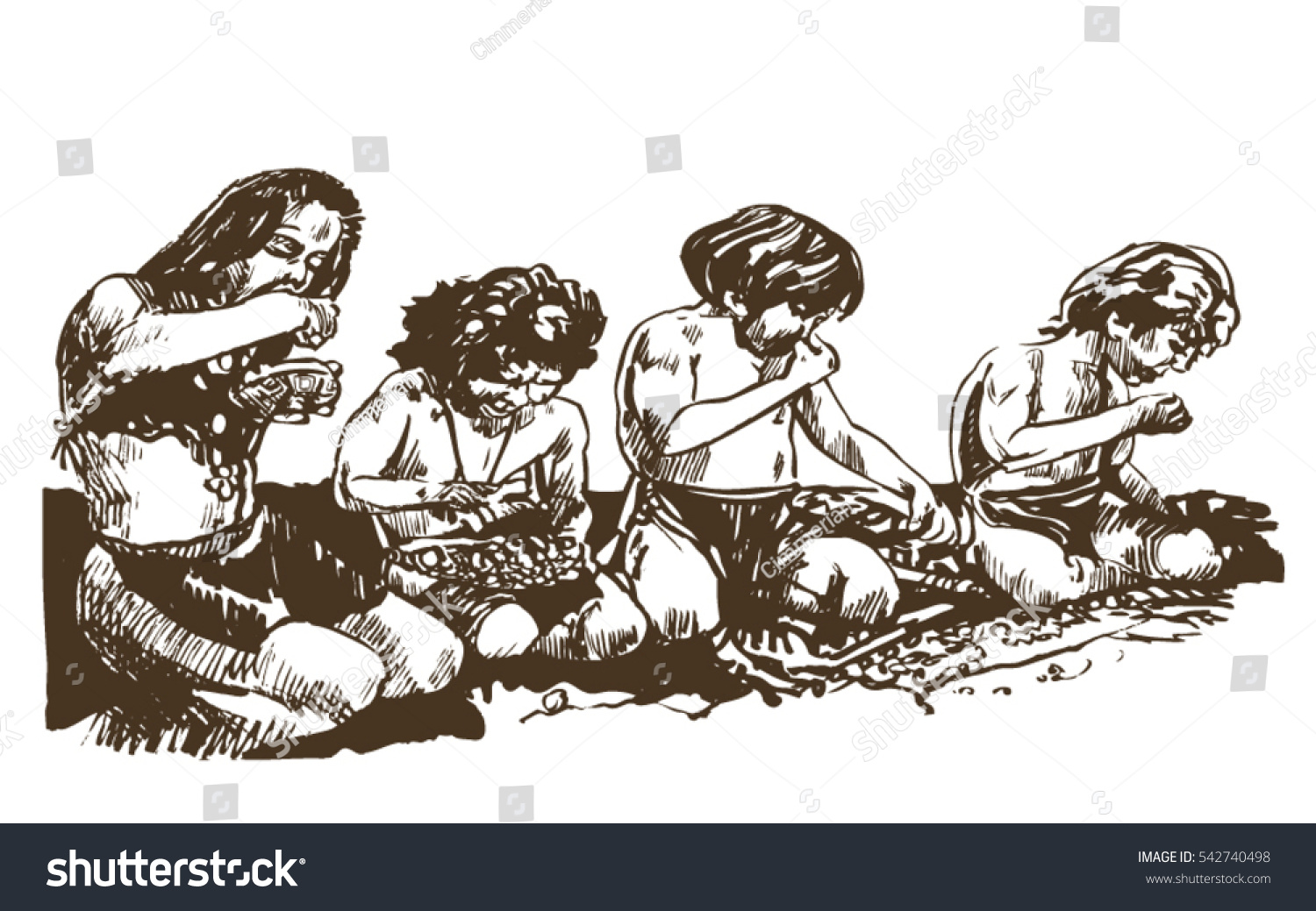 SVG of Children of ancient people, the Cro-Magnons (Homo sapiens). Hand drawn illustration. svg