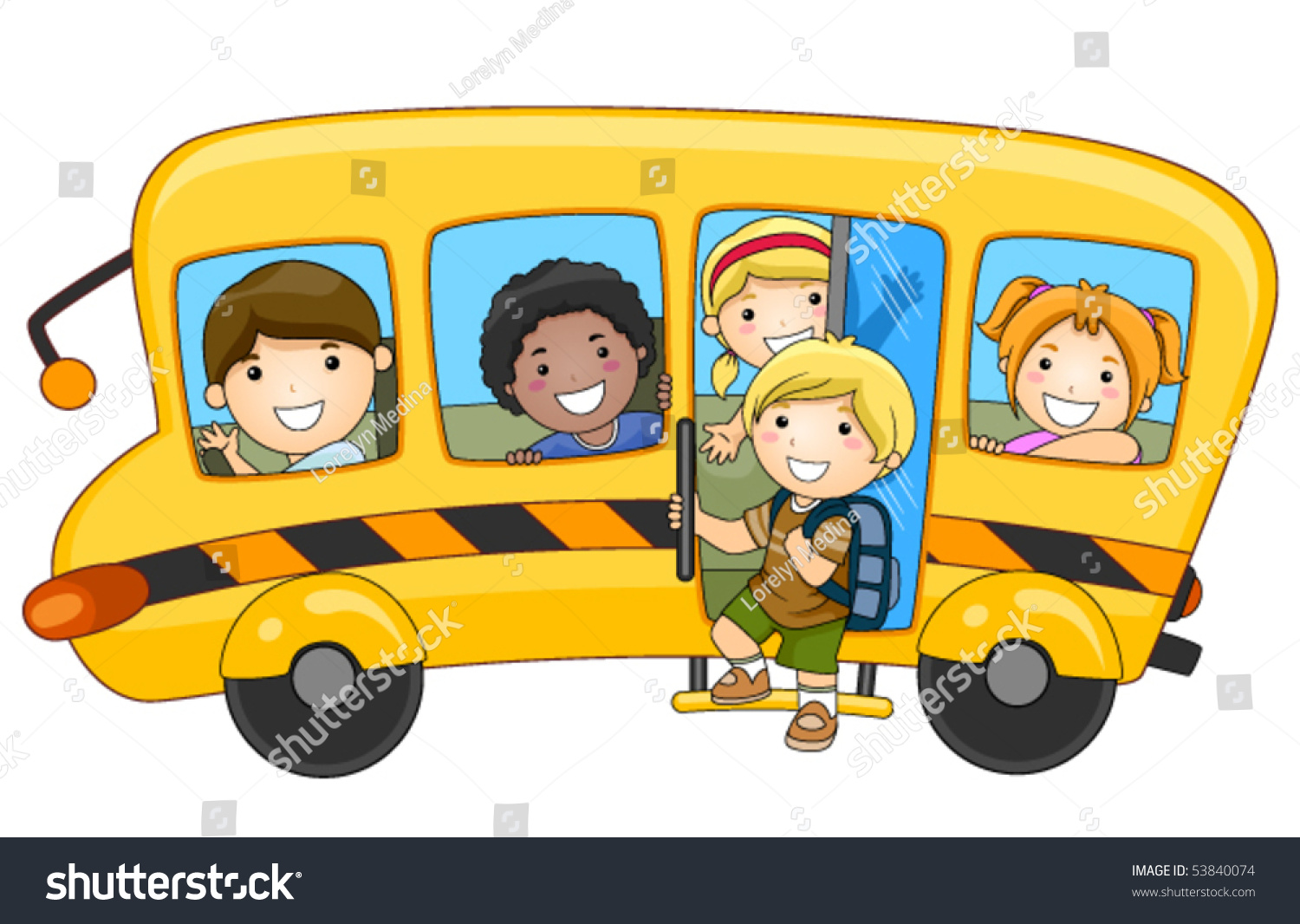 Children On School Bus Vector Stock Vector 53840074 - Shutterstock