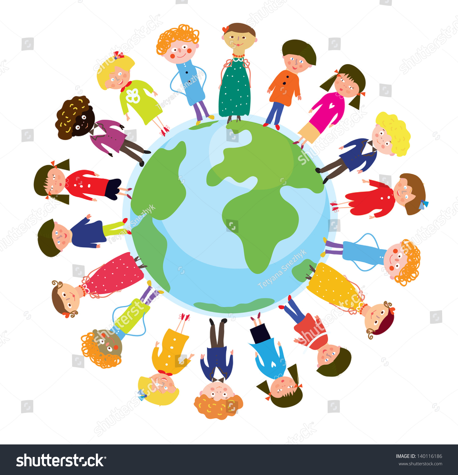 Children On Globe International Funny Cartoon Stock Vector 140116186 ...