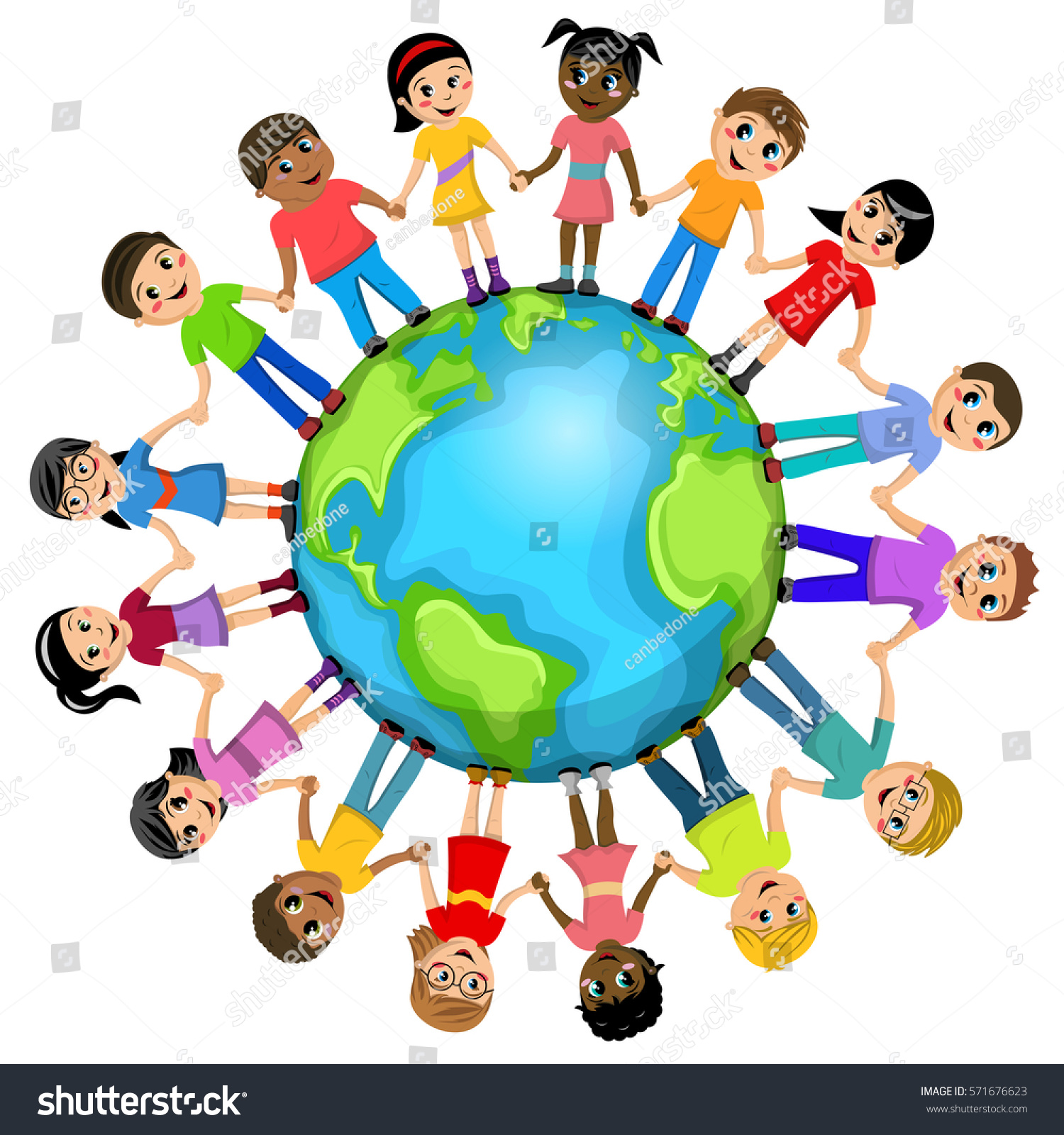 Children Kids Hand Hand Around World Stock Vector 571676623 - Shutterstock