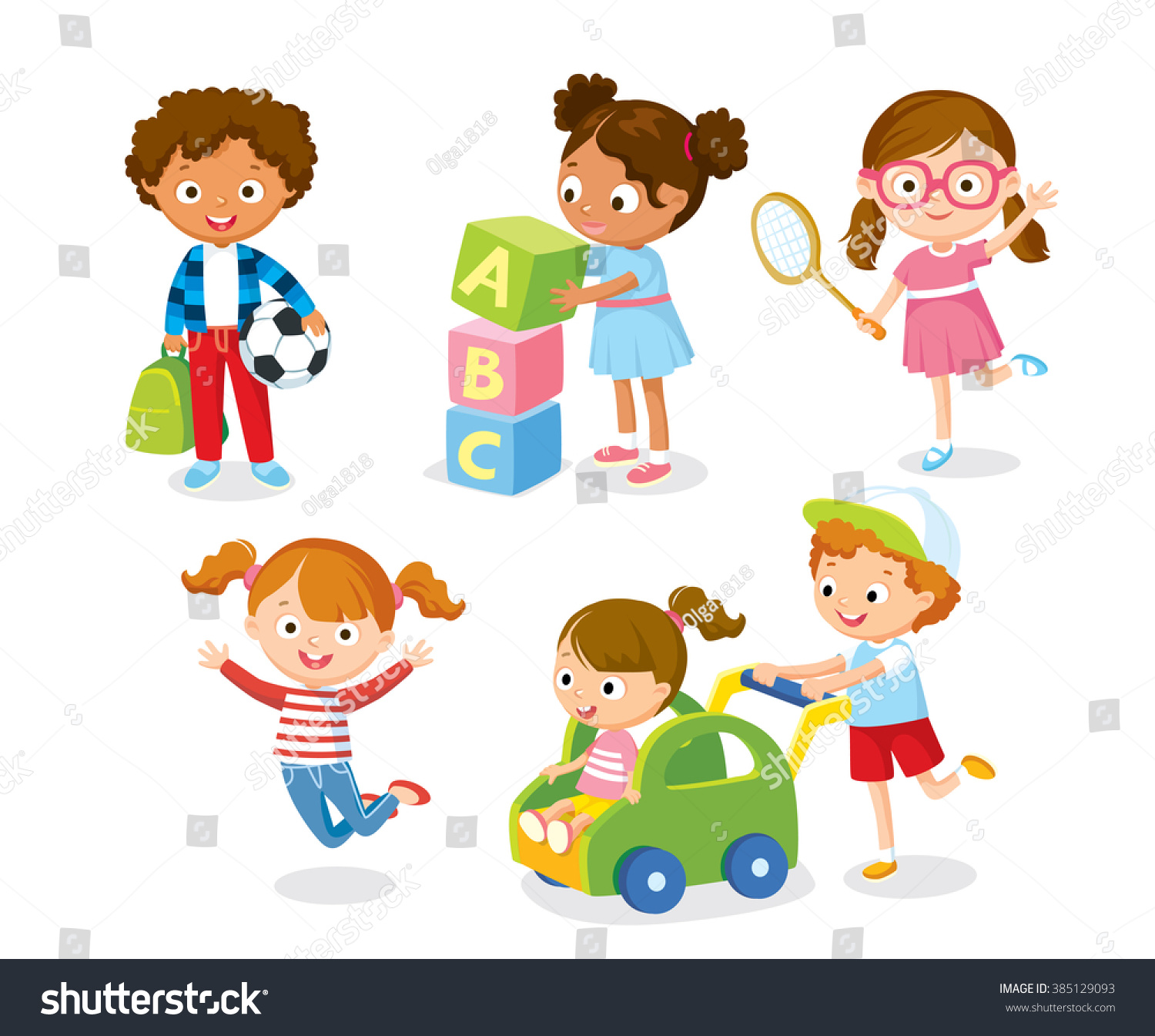 Children Play With Toys Stock Vector 385129093 : Shutterstock