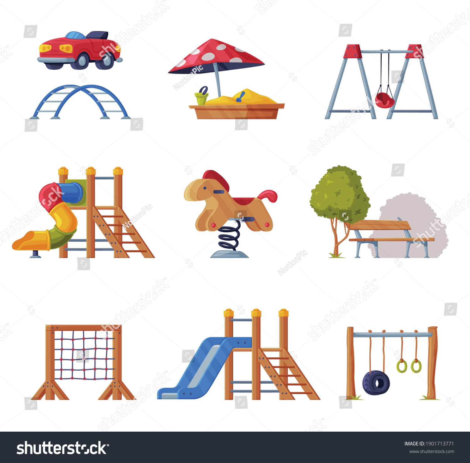 Children Playground Elements Slide Swings Ladders Stock Vector Royalty