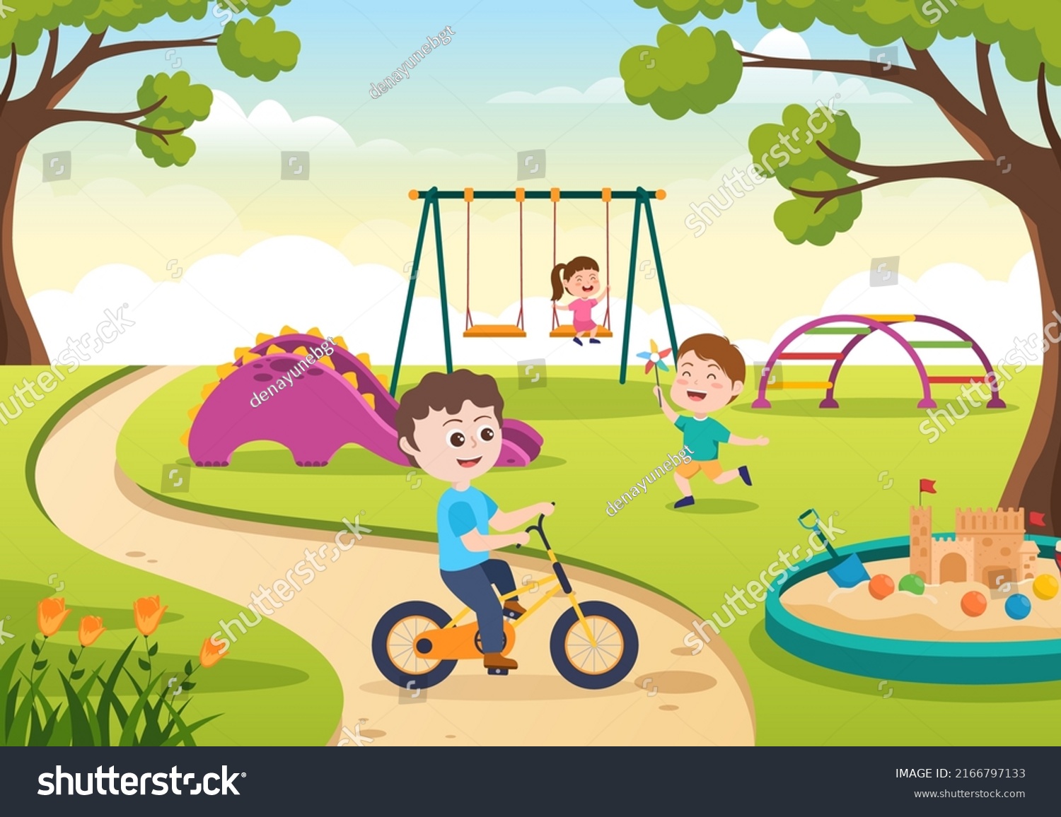 Children Playground Swings Slide Climbing Ladders Stock Vector Royalty