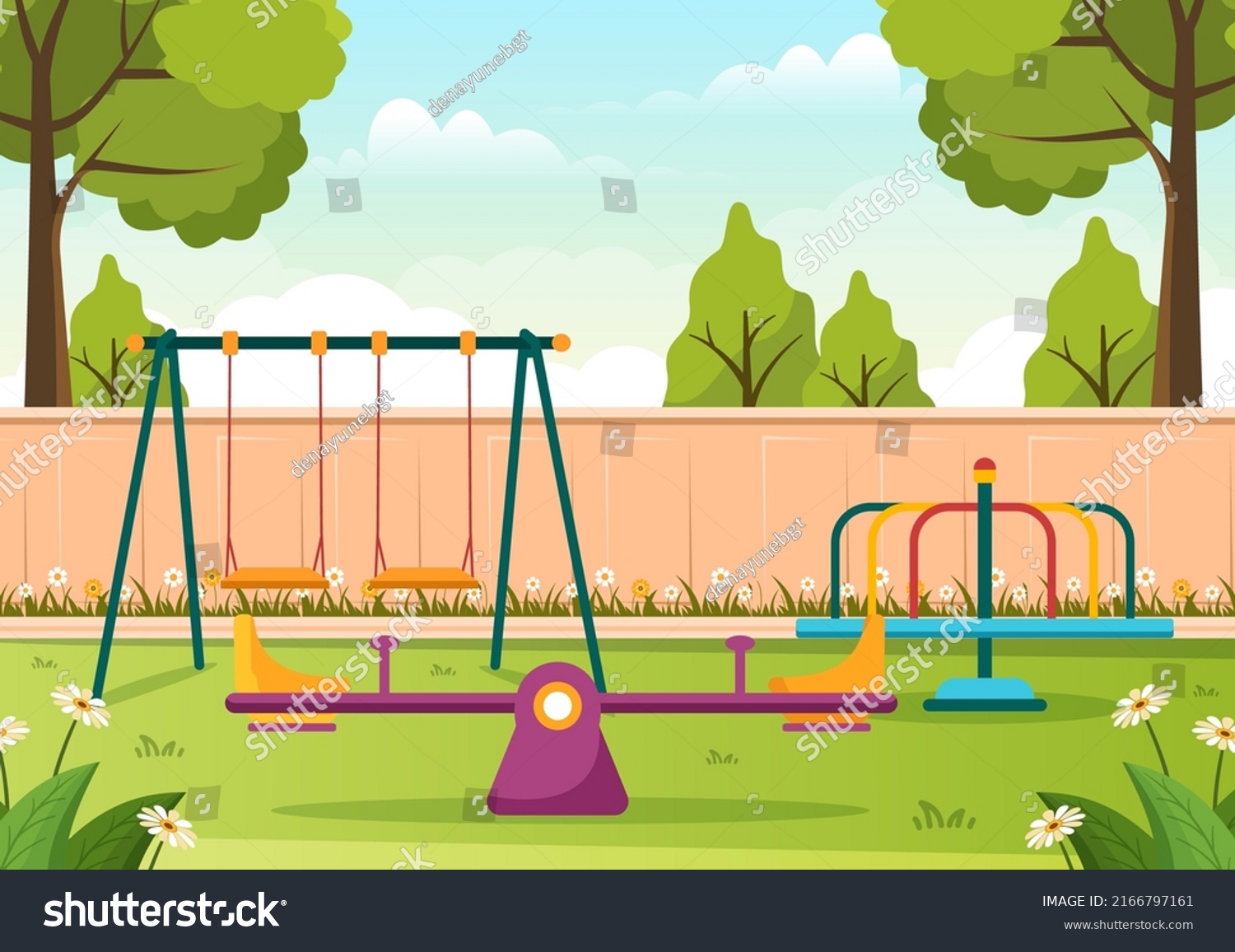 Children Playground Swings Slide Climbing Ladders Stock Vector Royalty