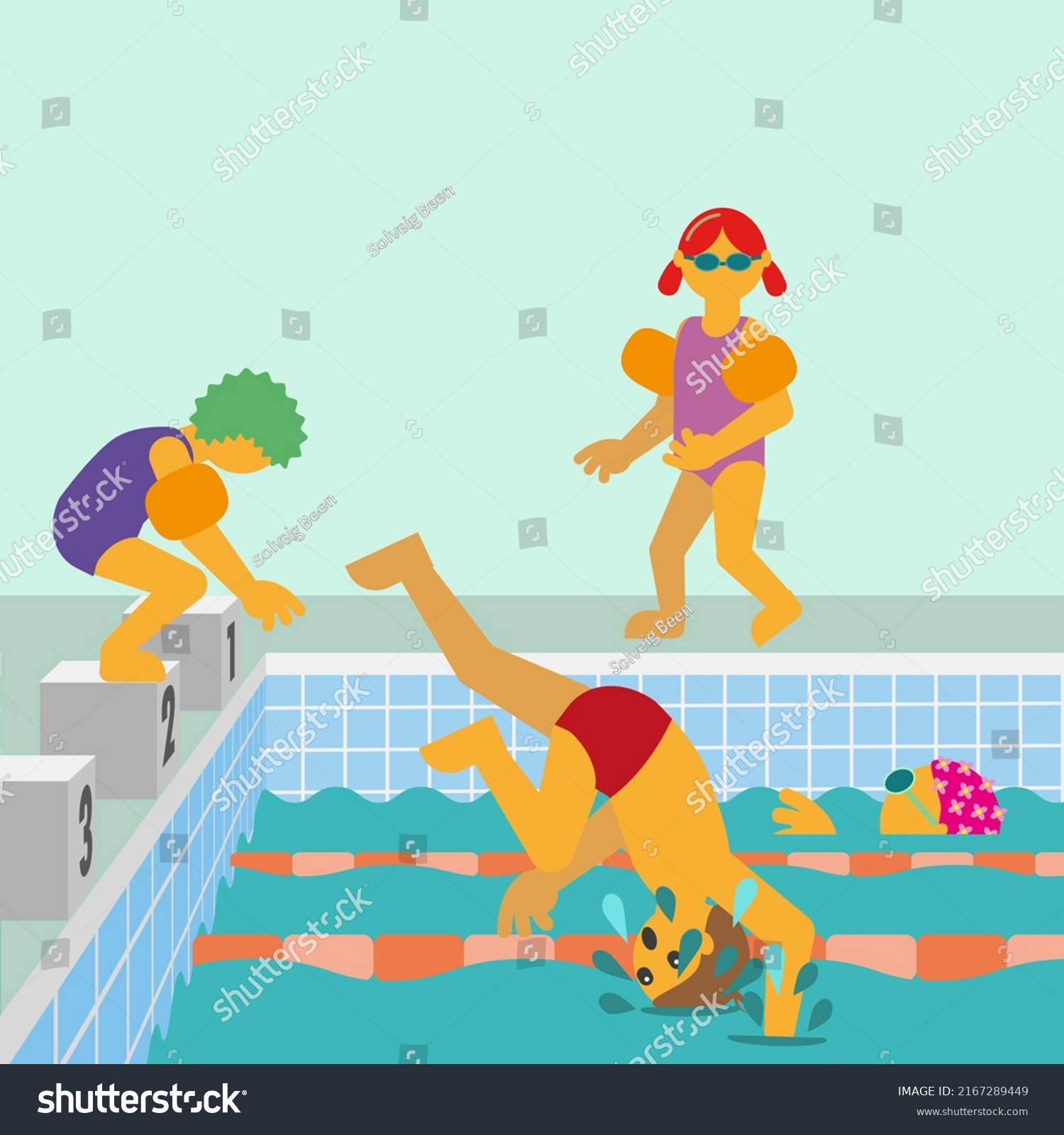 Children Playing Jumping Into Water Swimmingpool Stock Vector (Royalty ...