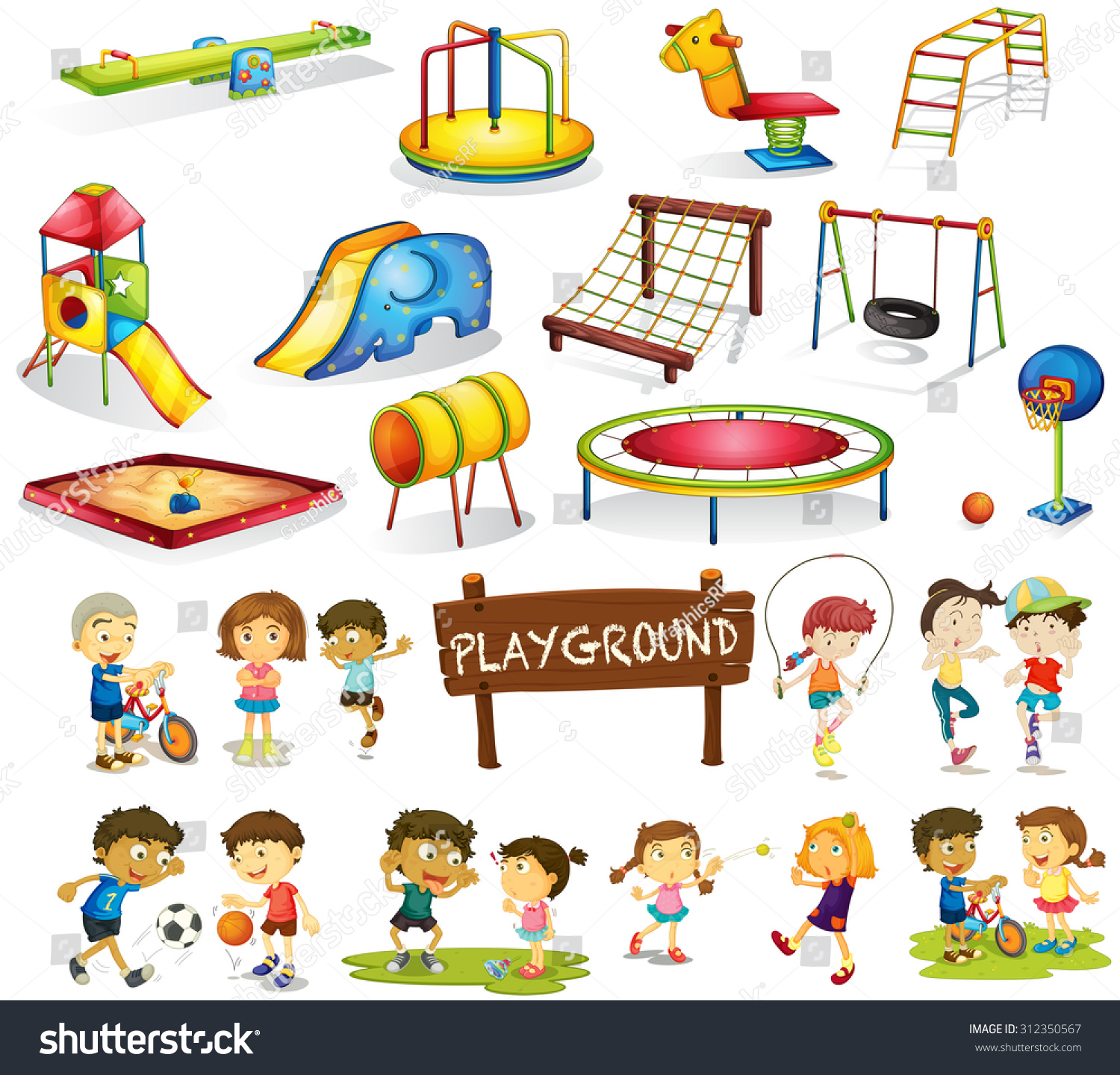 Children Playing Playground Set Illustration Stock Vector 312350567 ...