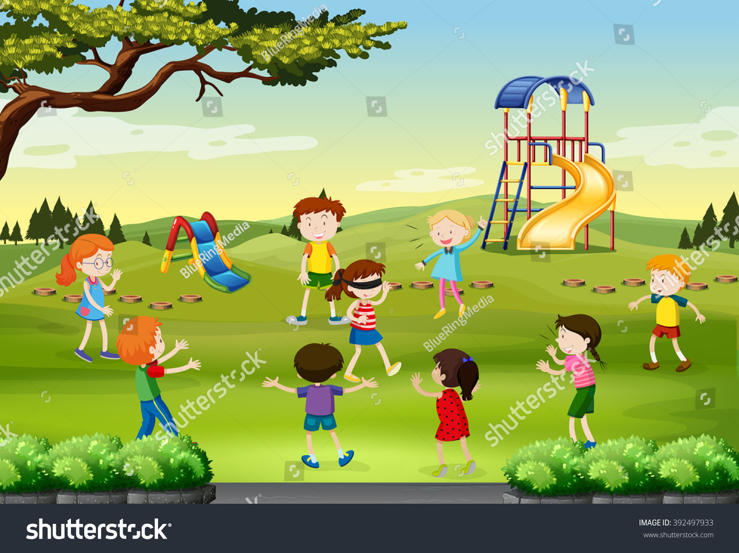 Children Playing Blind Folded Park Illustration Stock Vector (Royalty ...