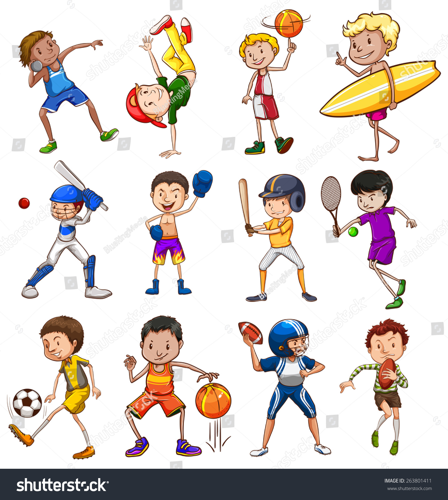 Children Playing Different Types Sports Illustration Stock Vector ...