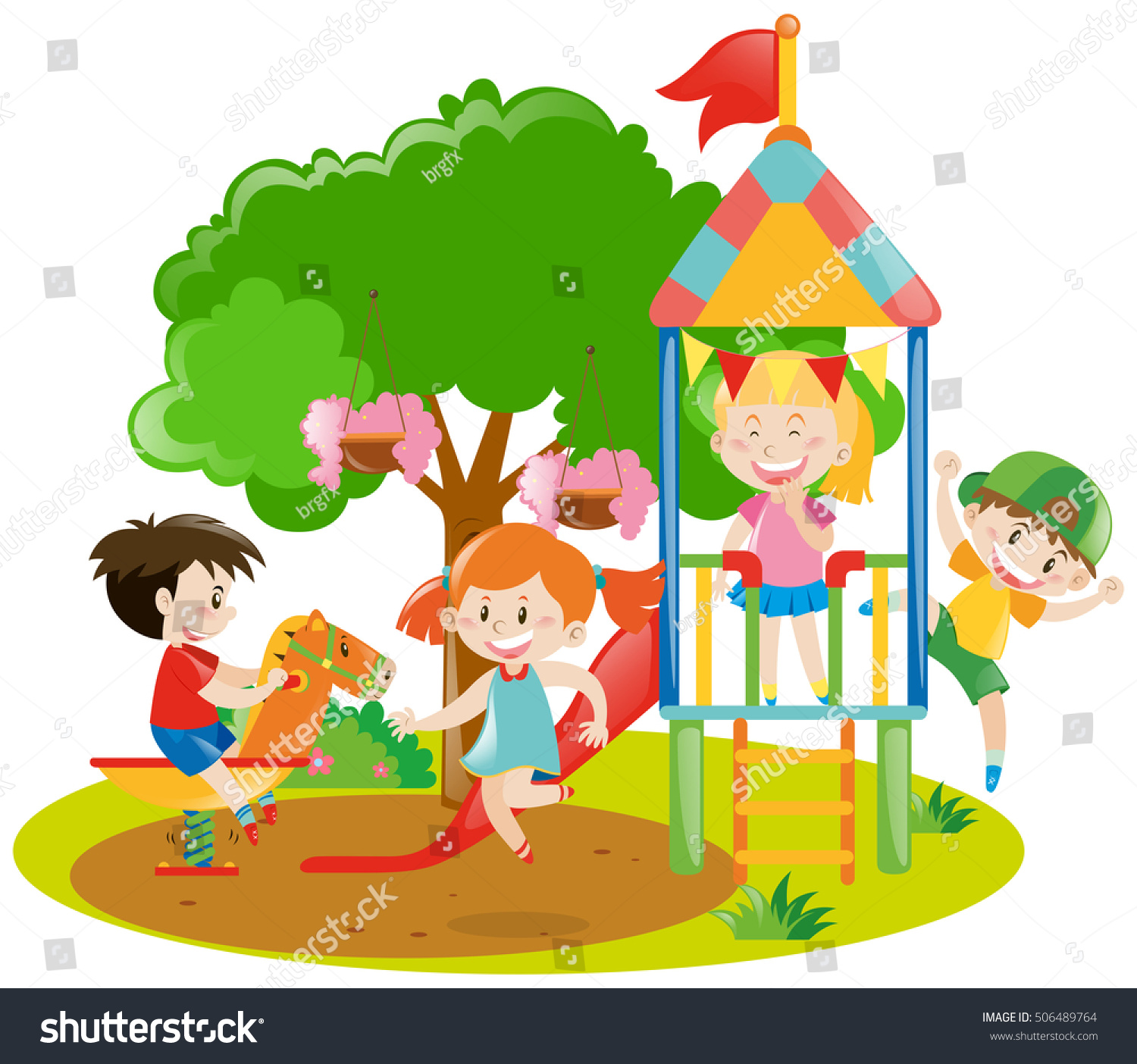 Children Playing Backyard Illustration Stock Vector 506489764