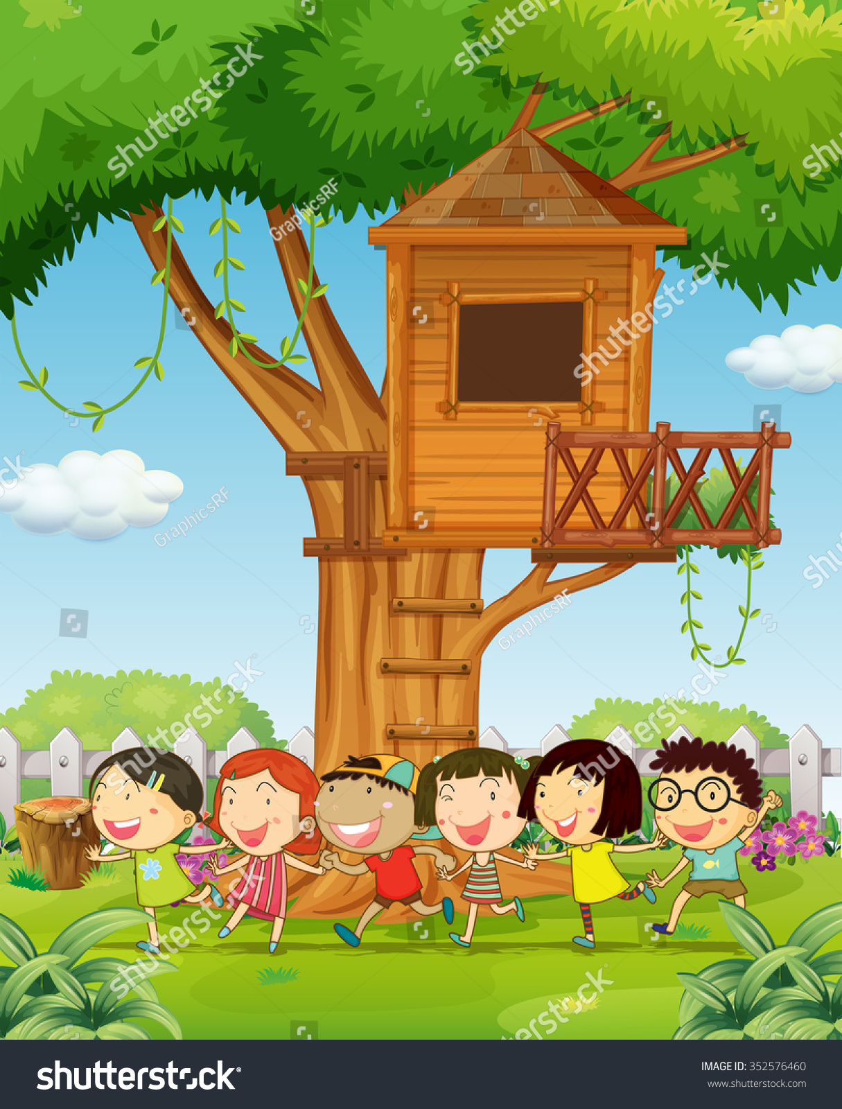 Children Playing Garden Illustration Stock Vector (Royalty Free ...