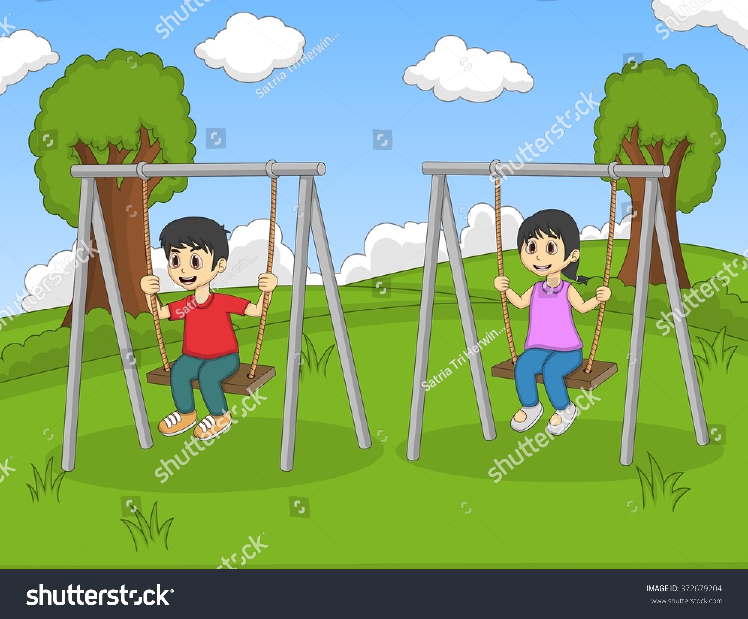Children Playing Park Cartoon Vector Illustration Stock Vector Royalty Free