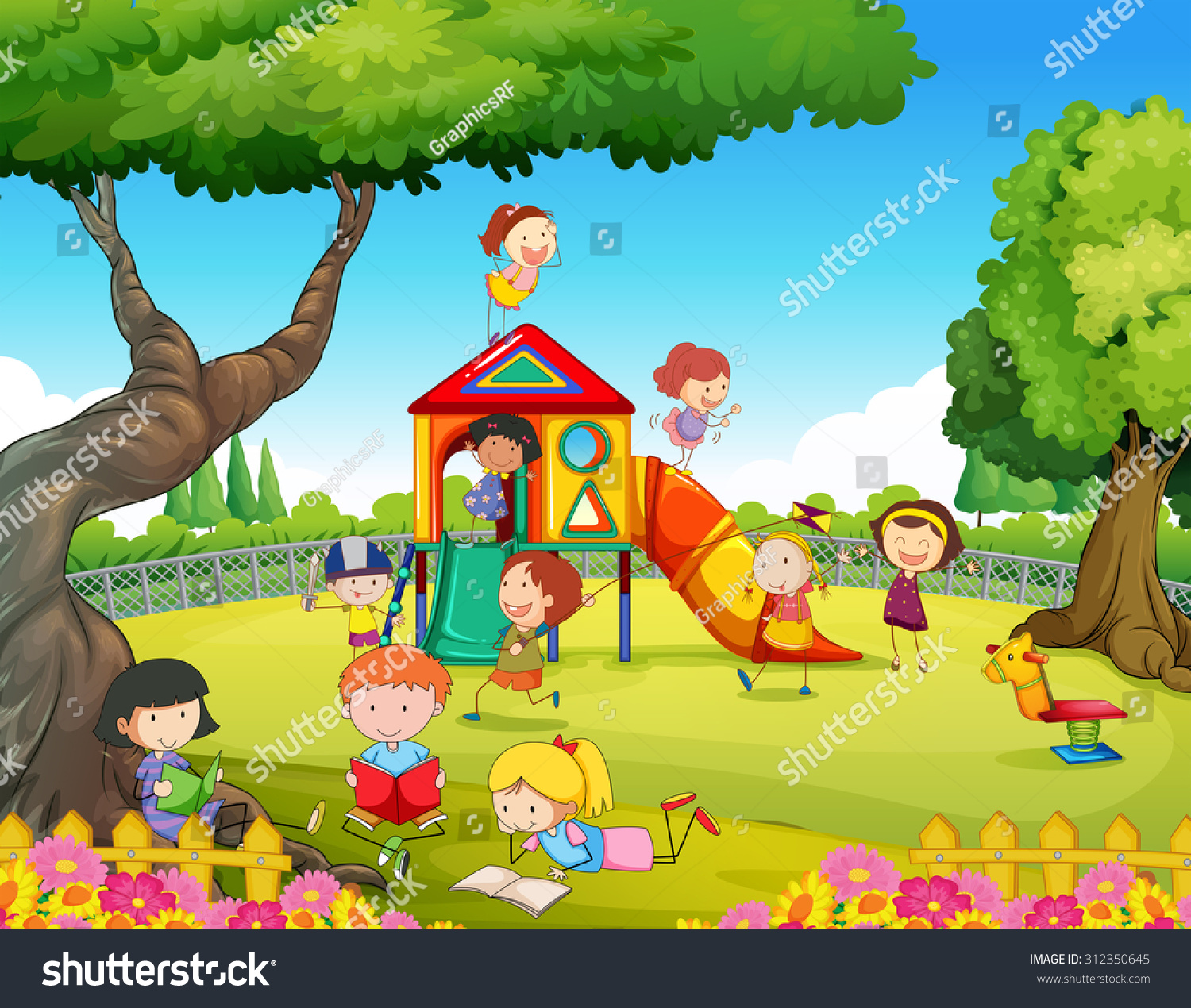 Children Playing Playground Illustration Stock Vector 312350645 ...