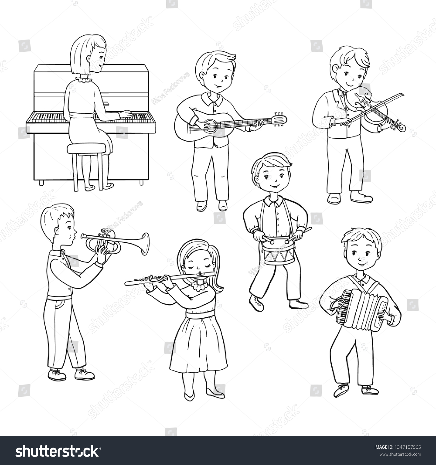 Children Playing Musical Instruments Concert Coloring Stock Vector Royalty Free 1347157565