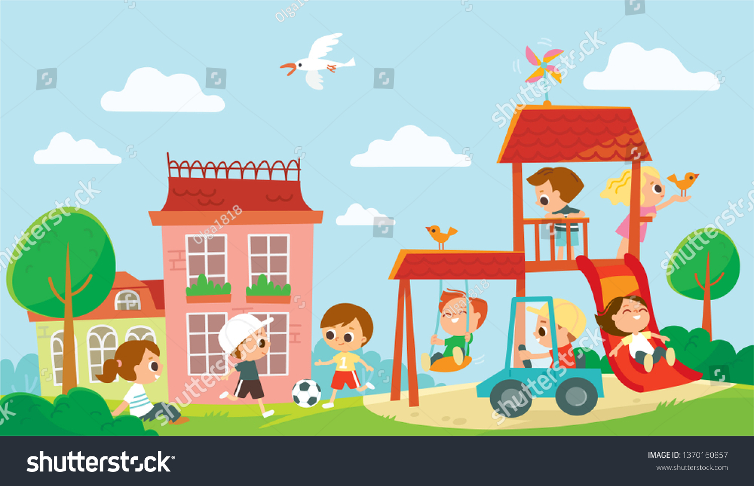 Children Playing On Playground Summer Activities Stock Vector (Royalty ...