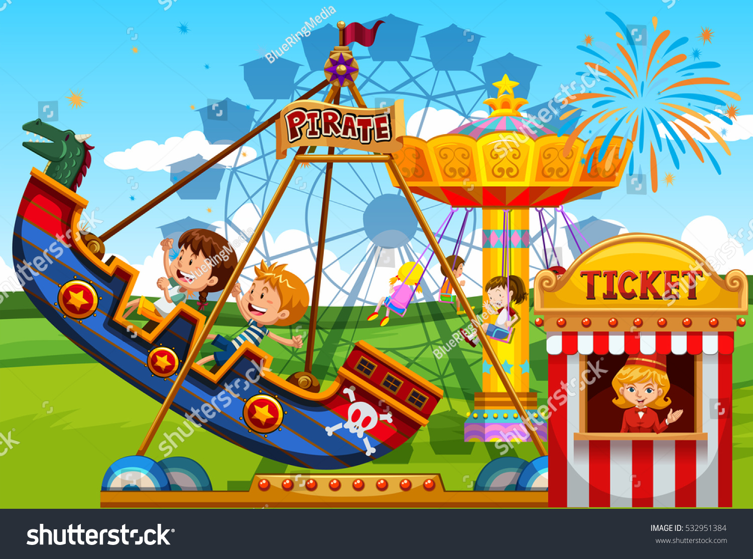 Children Playing On Rides Fun Park Stock Vector (Royalty Free ...