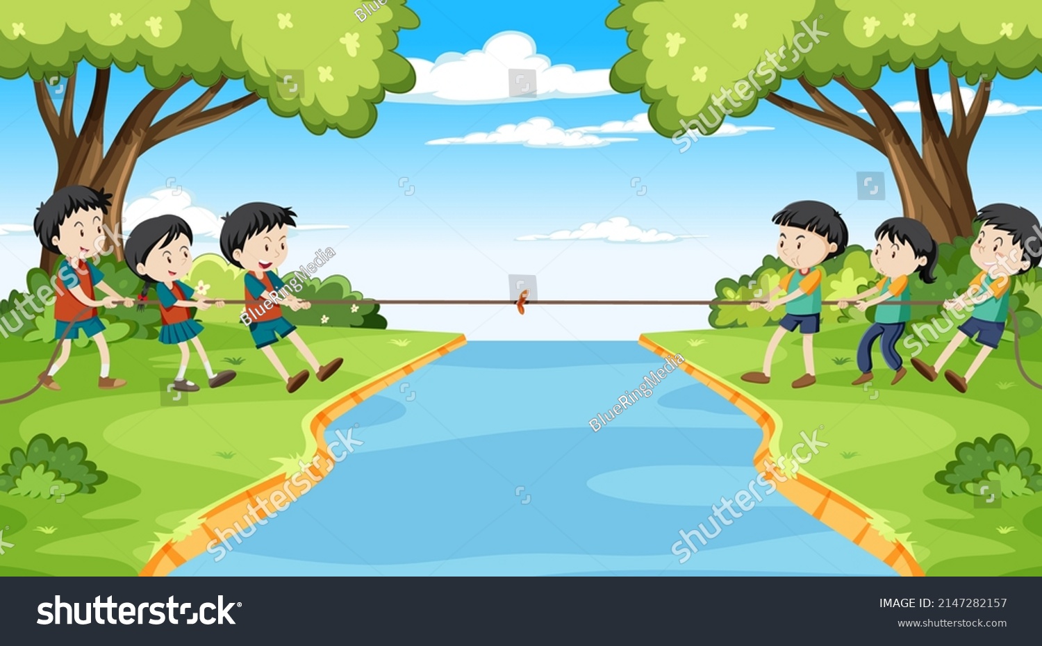 Children Playing Pulling Rope Together Illustration Stock Vector ...