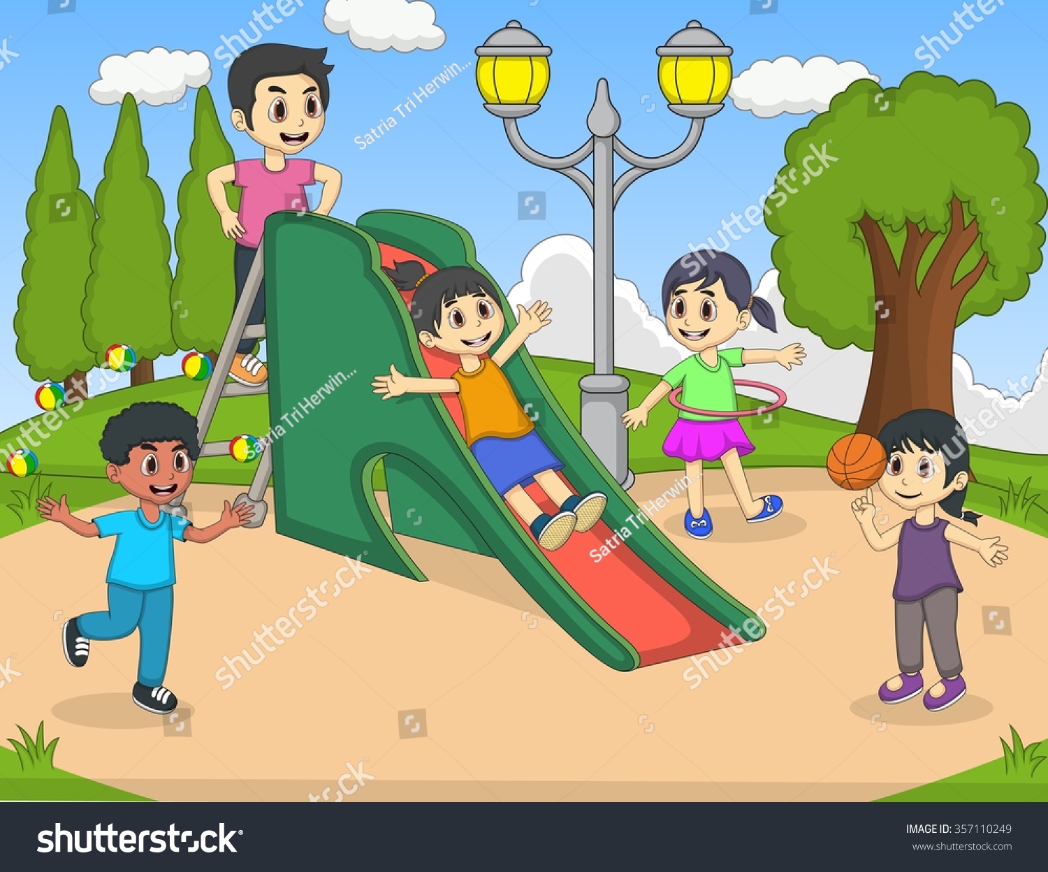 Children Playing Slide Park Cartoon Vector Stock Vector 357110249 ...