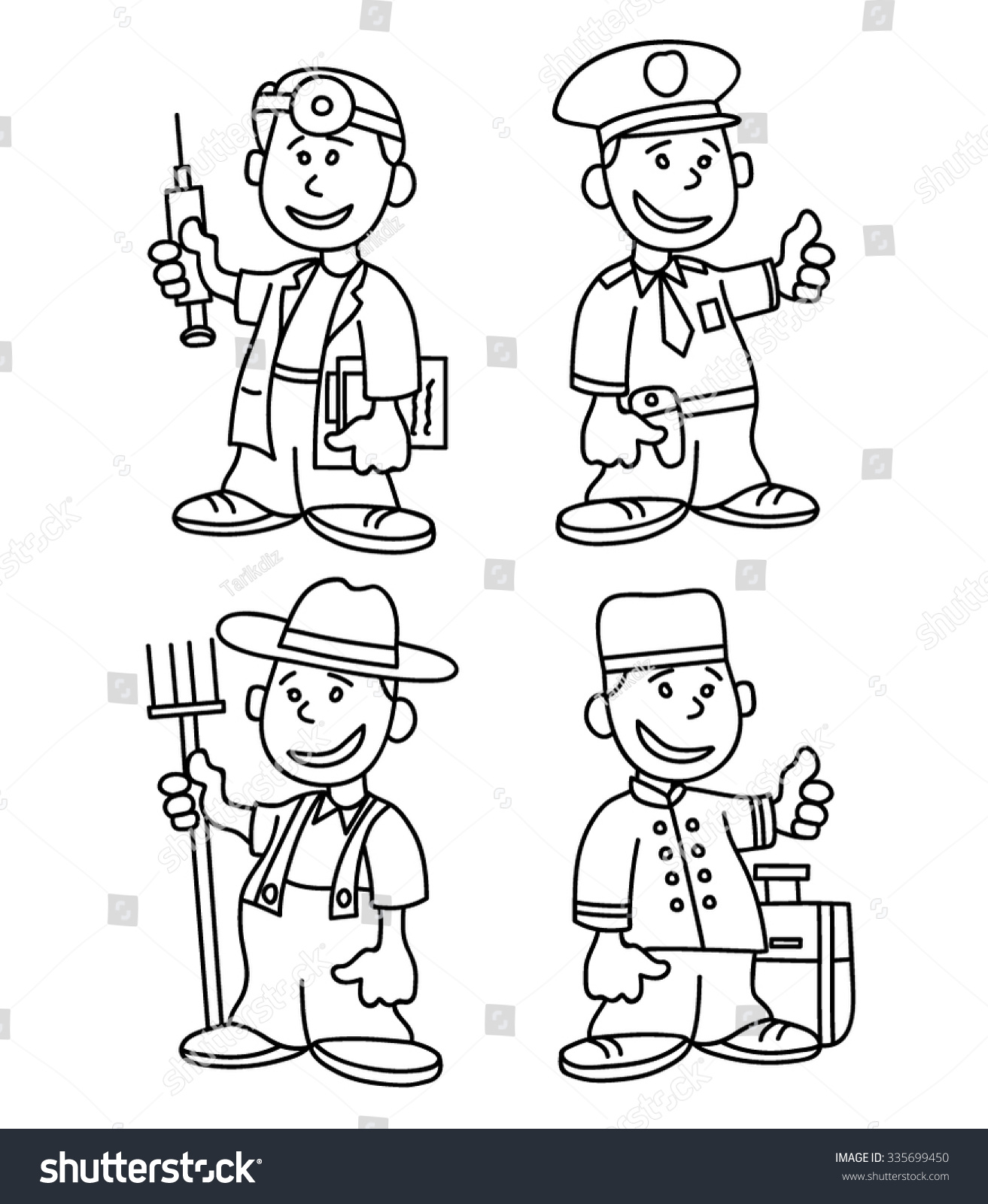 Children Profession Line Drawing Doctor Police Stock Vector 335699450 ...