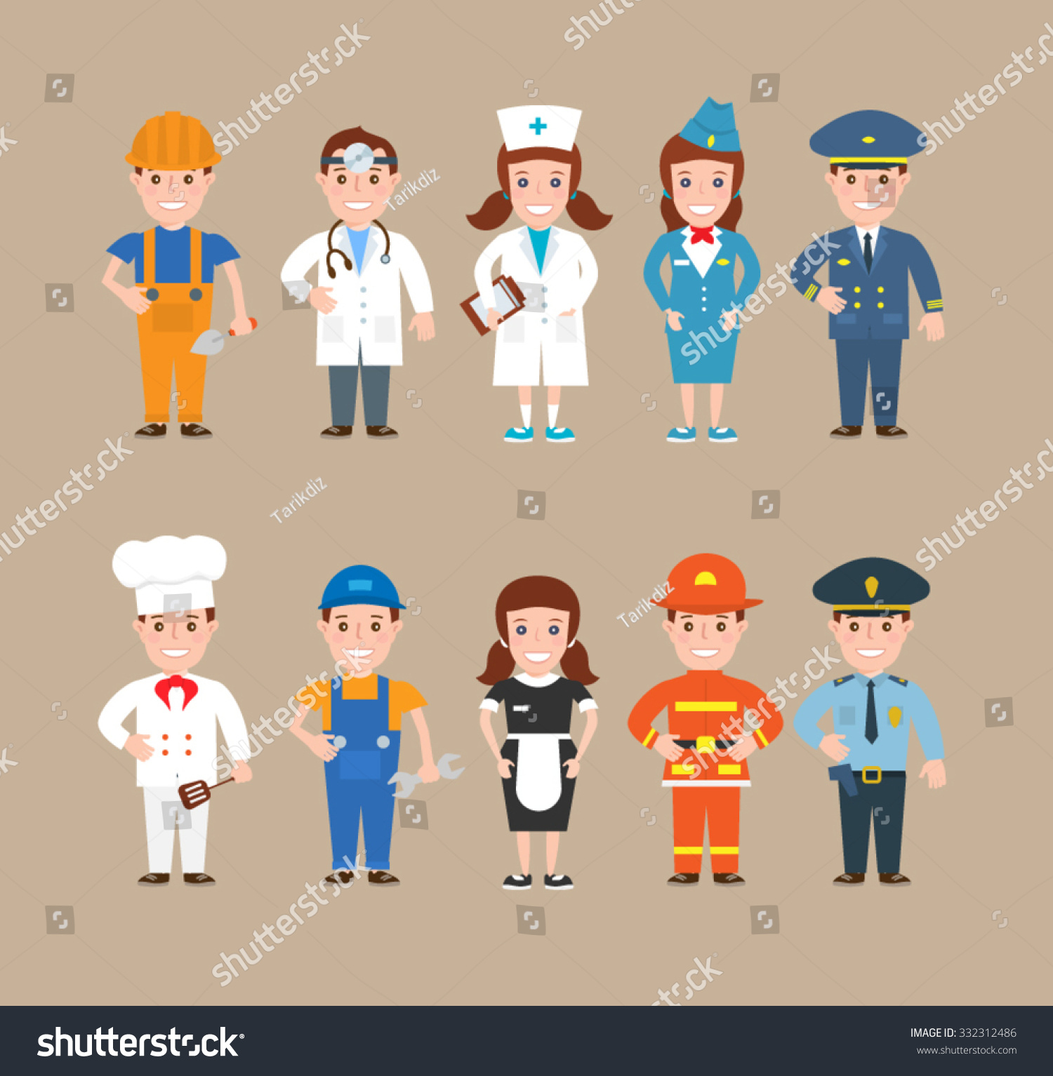 Children Profession Worker Doctor Nurse Stewardess Stock Vector ...