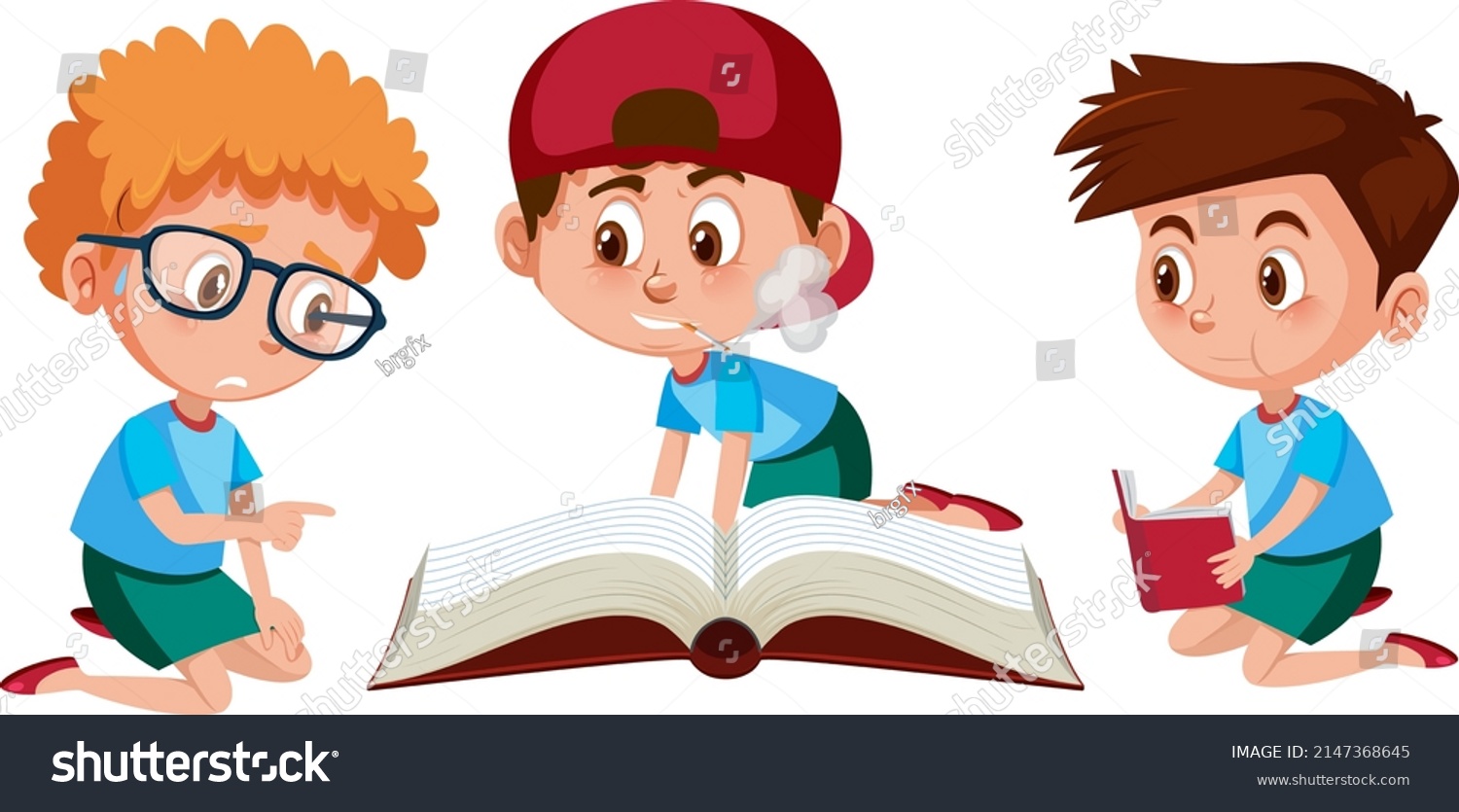 Children Reading Book On White Background Stock Vector (Royalty Free ...