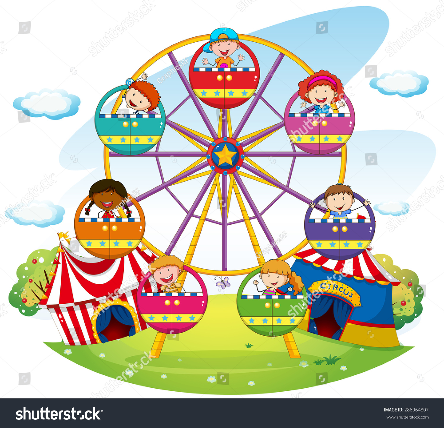 Children Riding On Ferris Wheel Park Stock Vector (Royalty Free ...