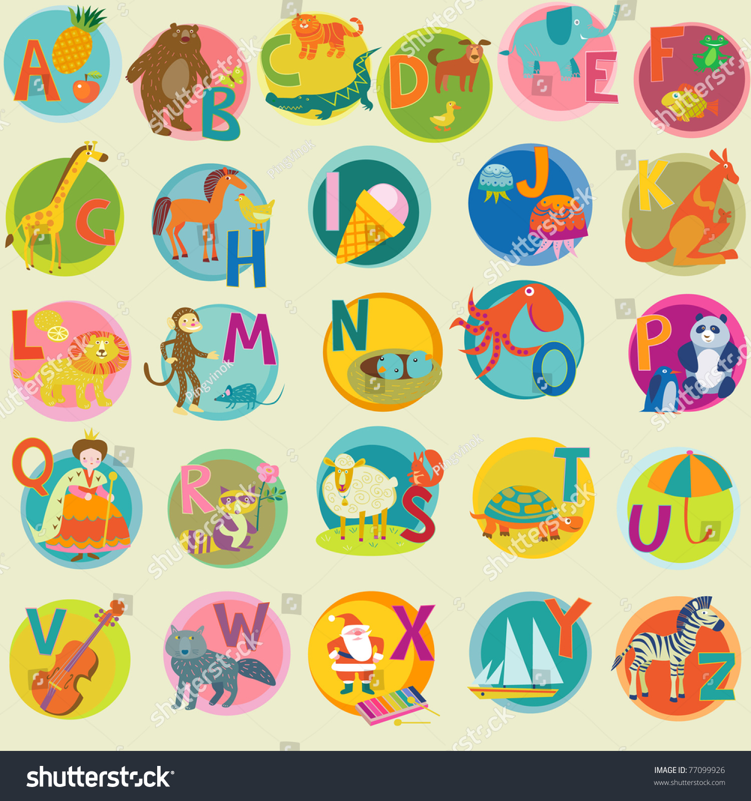 Children'S Alphabet Stock Vector Illustration 77099926 : Shutterstock