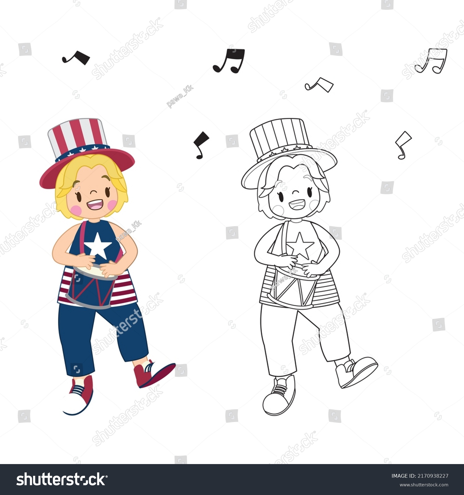 Childrens Coloring Book Celebrating Independence Day Stock Vector