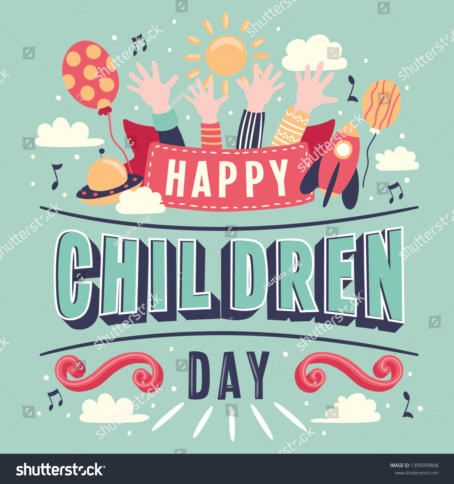 Childrens Day Hand Lettering Vector Background Stock Vector