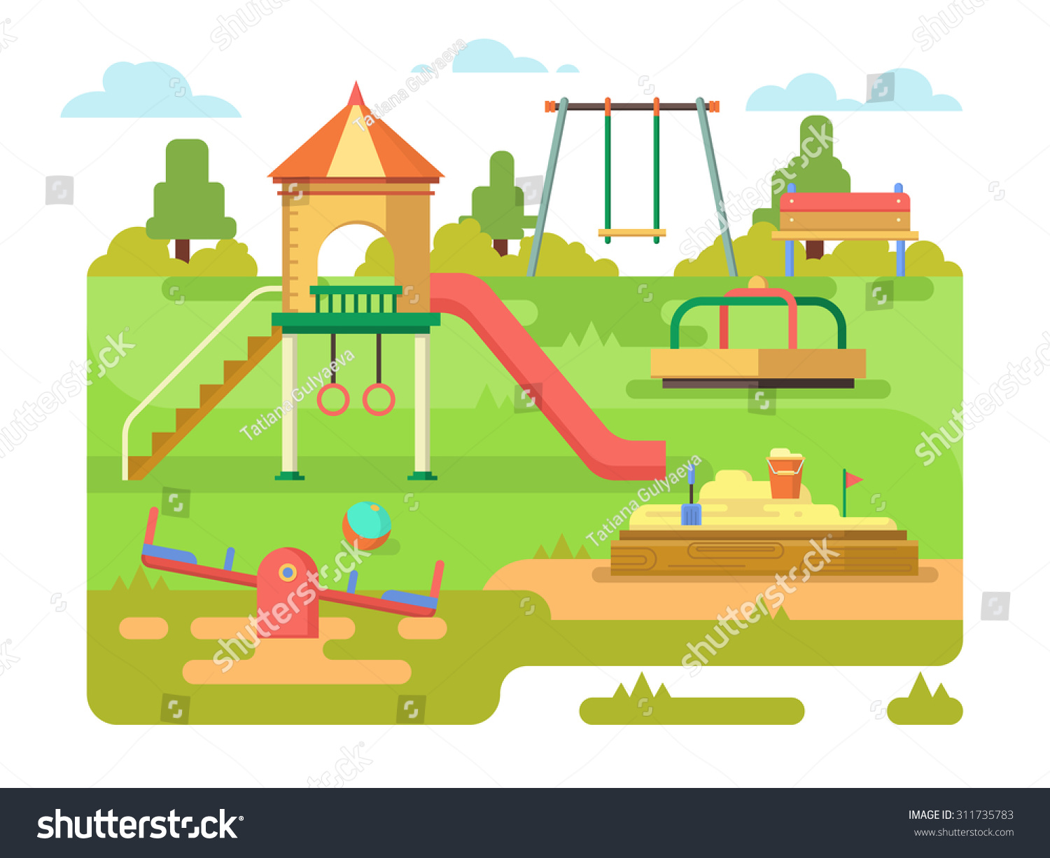 Childrens Playground Slide Swings Sandbox Other Stock Vector 311735783