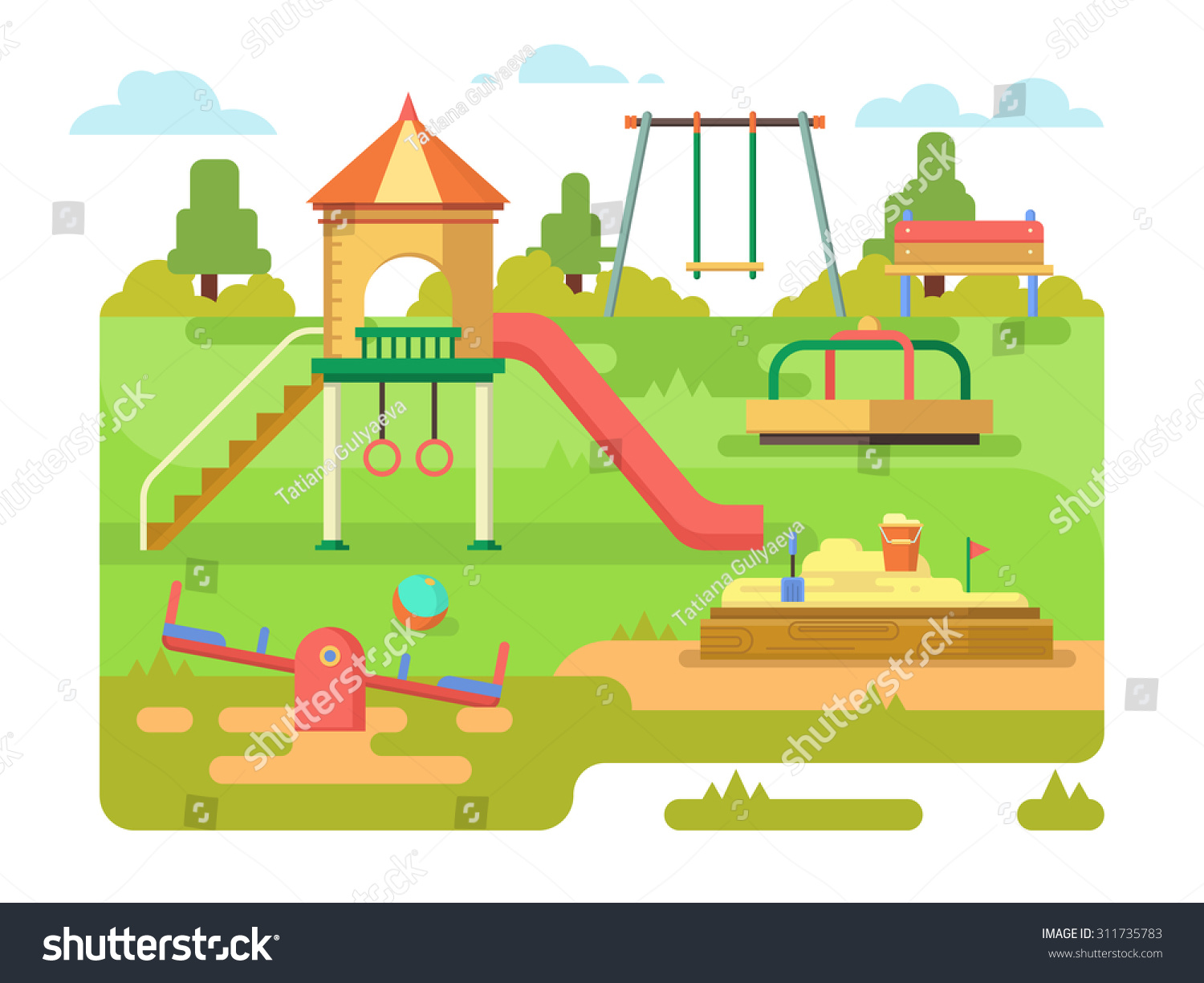 Childrens Playground Slide Swings Sandbox Other Stock Vector 311735783 ...