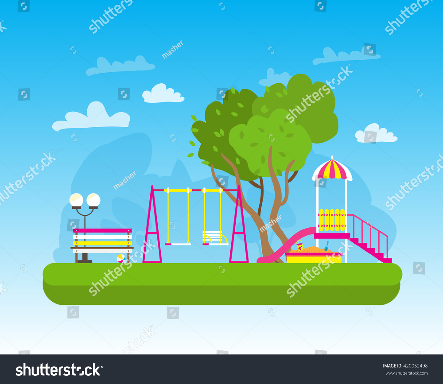 Childrens Playground Swings Slide Sandbox Bench Stock Vector Childrens Playground Swings Slide Sandbox Bench Stock Vector