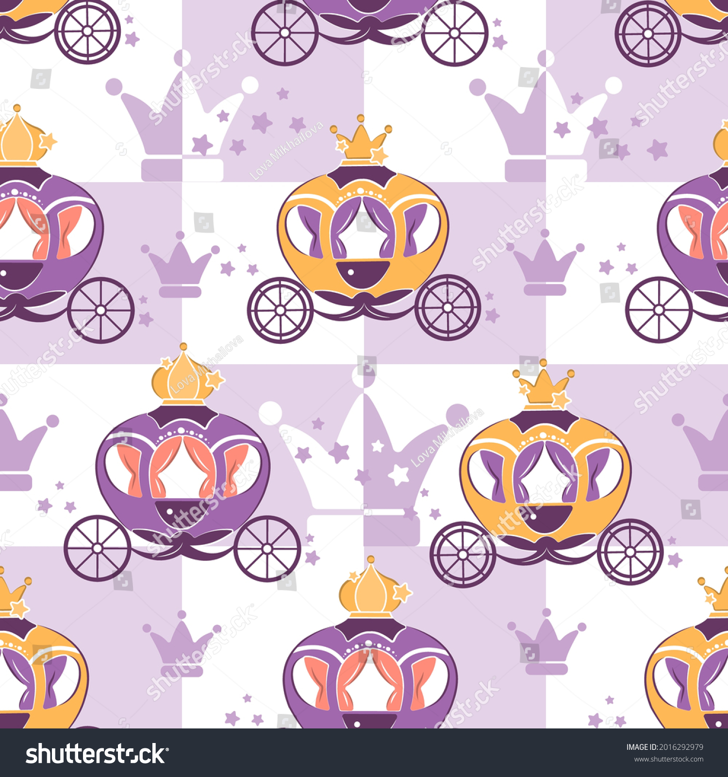 SVG of Children's seamless pattern with a vector illustration of a fabulous carriage. Cinderella pattern, children's textiles, notepad, gift wrapping paper, fabric. svg