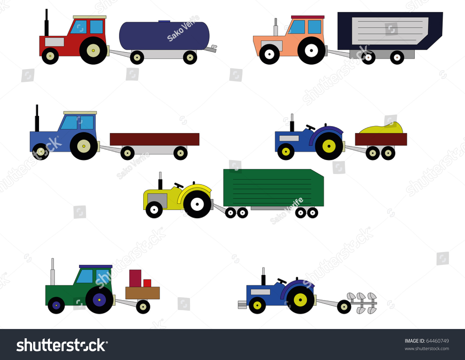 Children'S Tractors Stock Vector Illustration 64460749 : Shutterstock