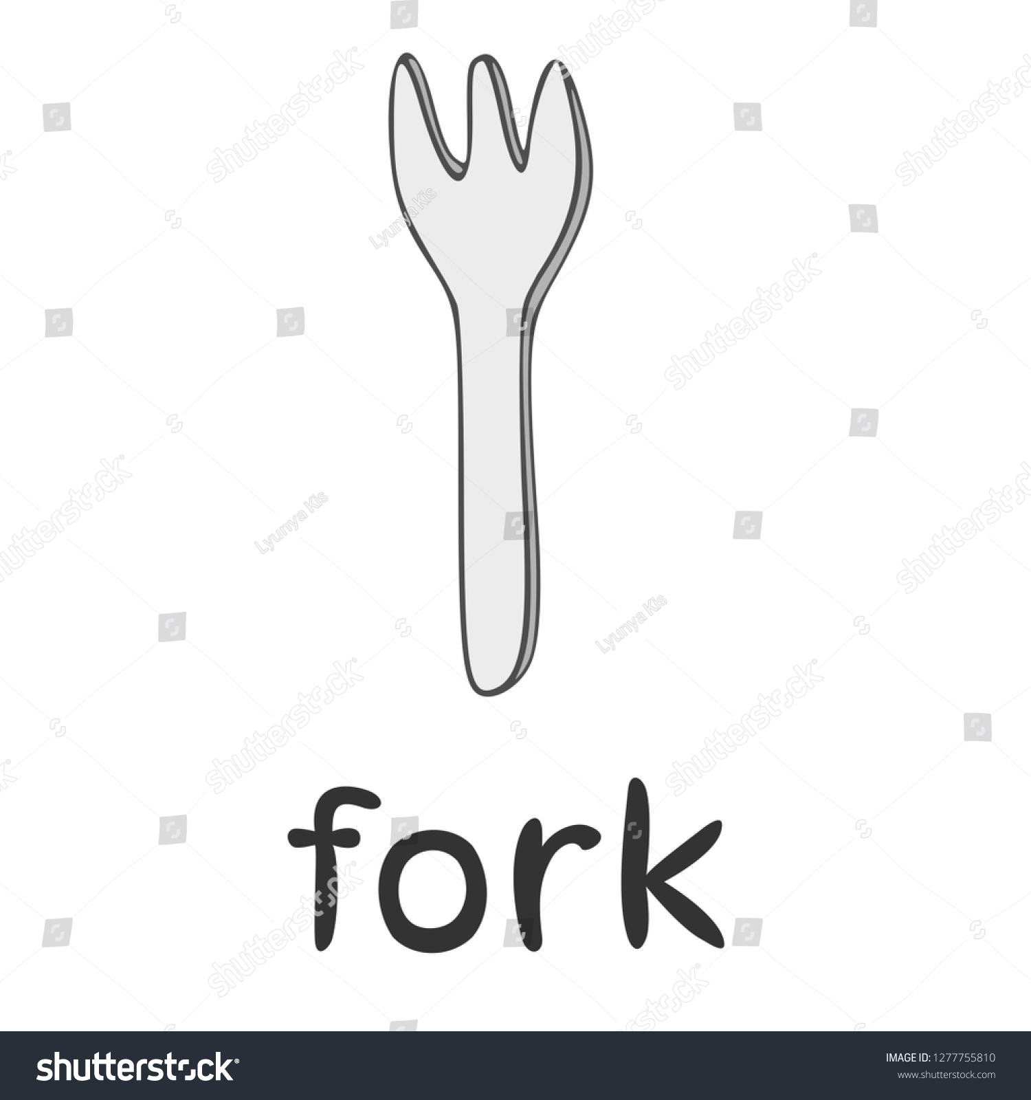 Childrens Word Card English Language Fork 库存矢量图 免版税