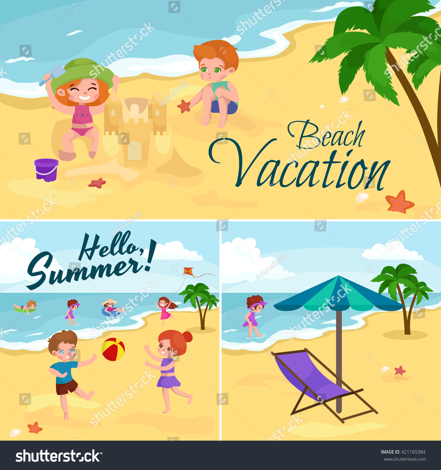 Children Summertime Vacation Parkkids Playing Sand Stock Vector ...