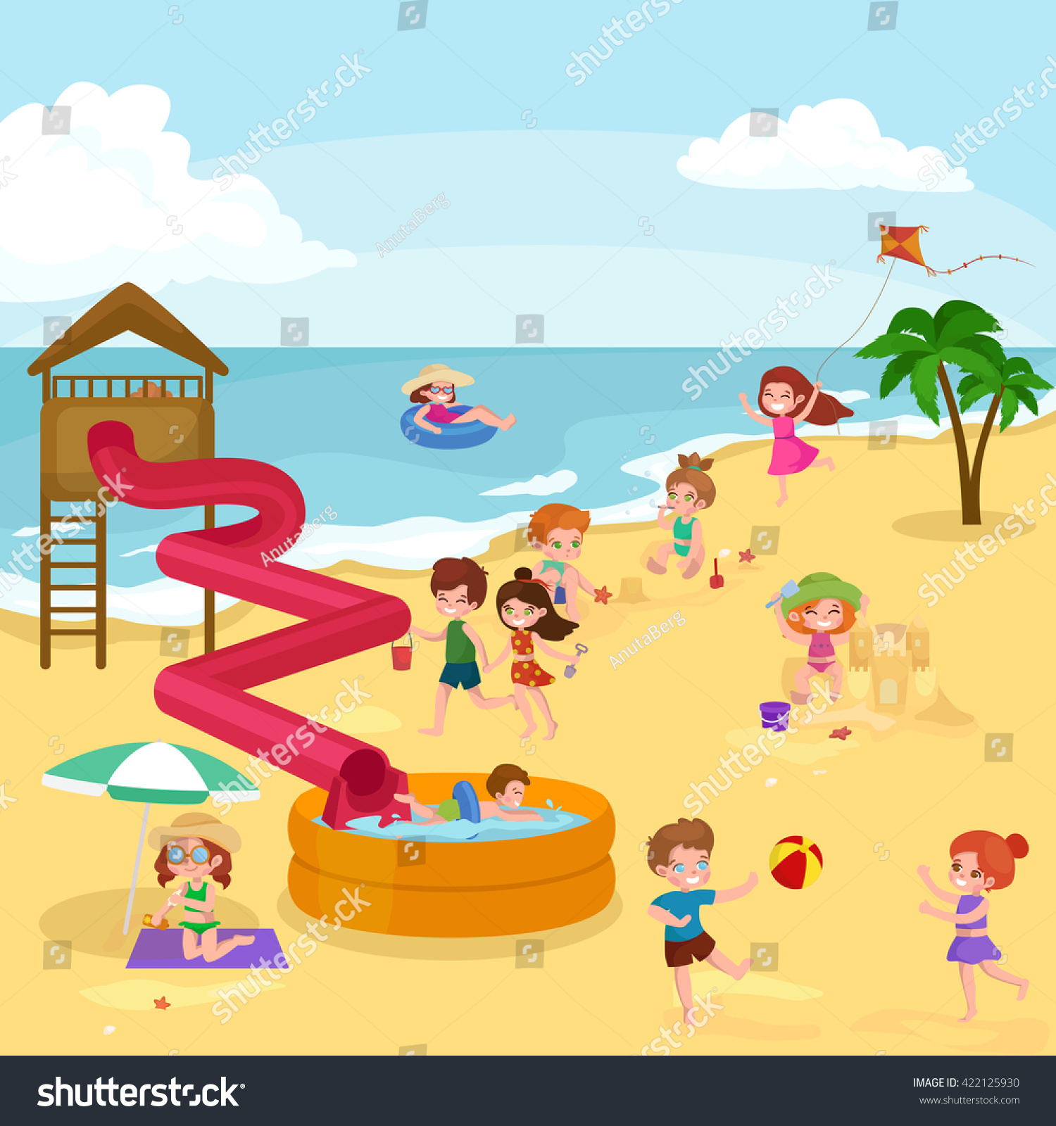 Children Summertime Vacation Parkkids Playing Sand Stock Vector ...