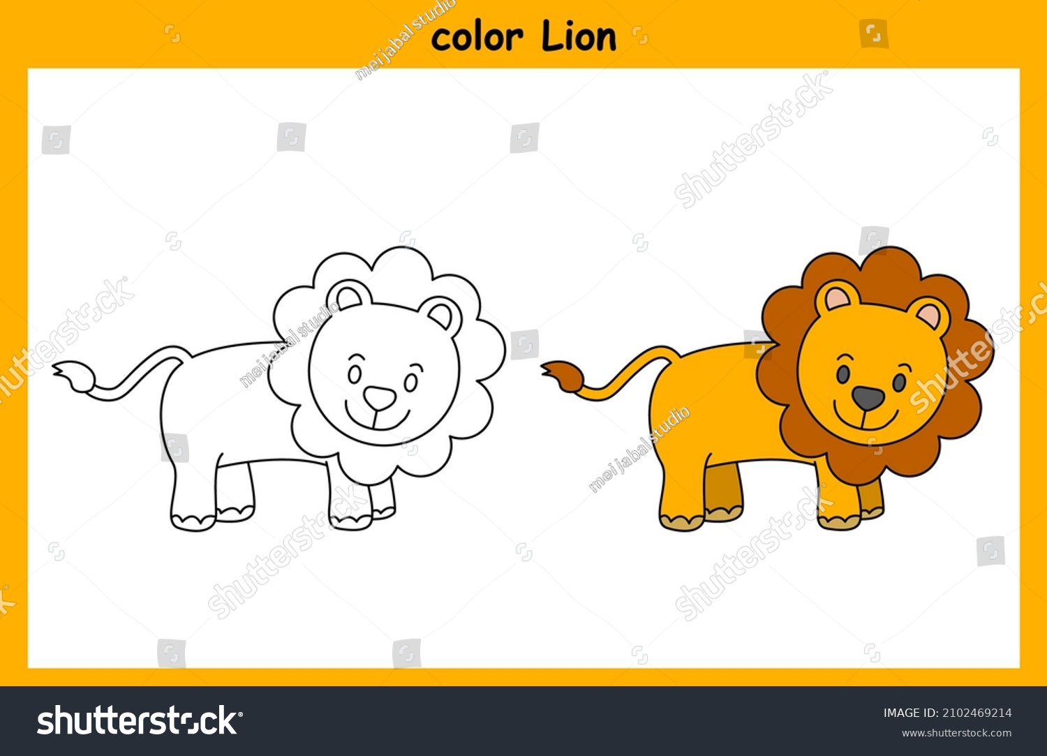 Children Trace Coloring Lion Cartoon Animal Stock Vector (Royalty Free ...