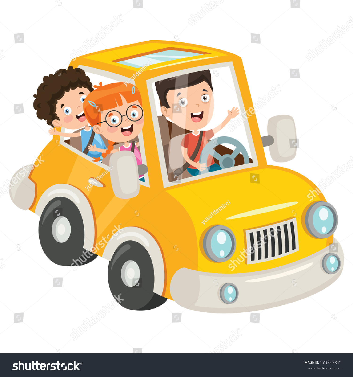 Children Travelling Funny Car Stock Vector (Royalty Free) 1516063841