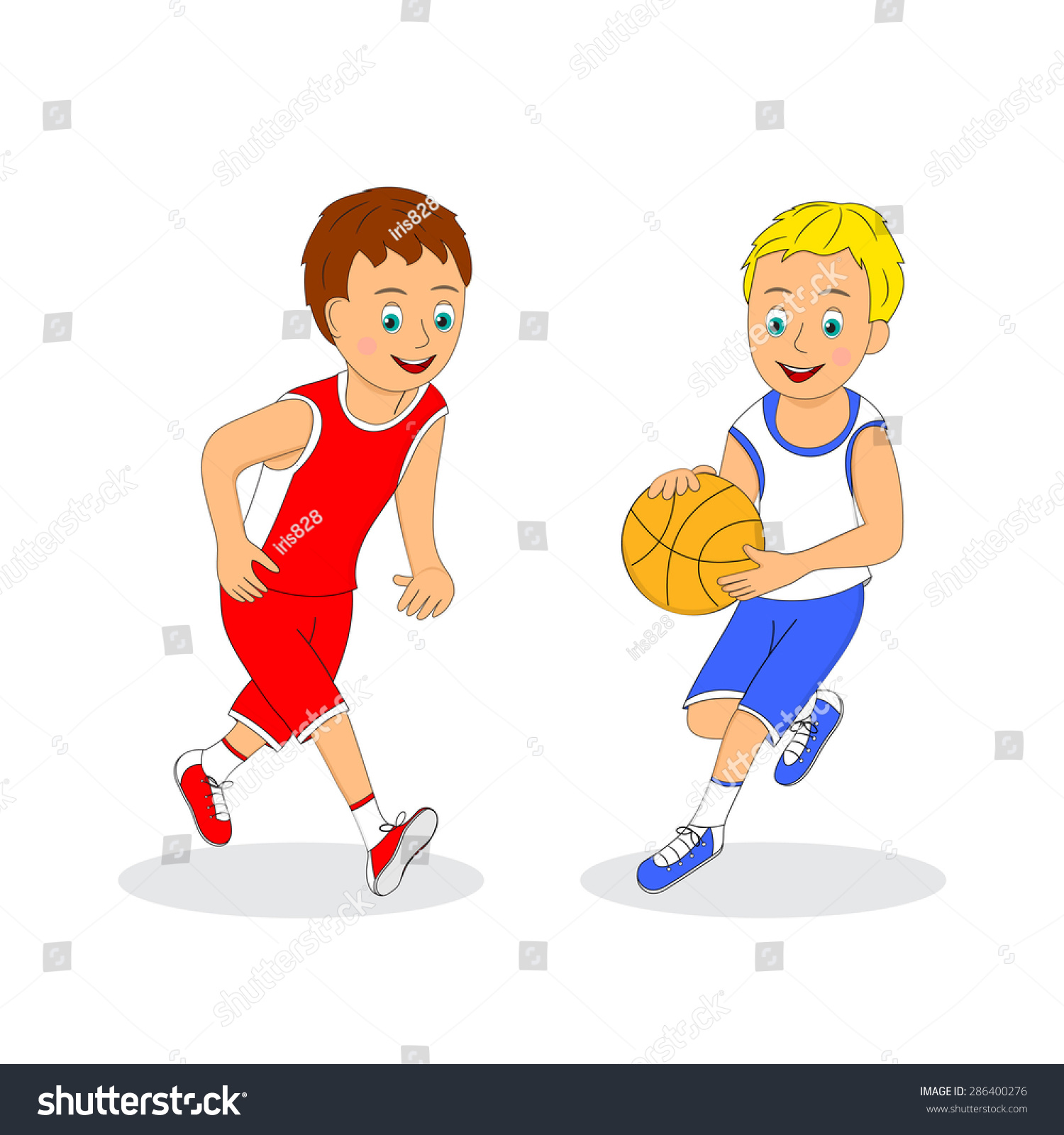 Childrentwo Boys Playing Basketball Illustration Vector Stock Vector ...