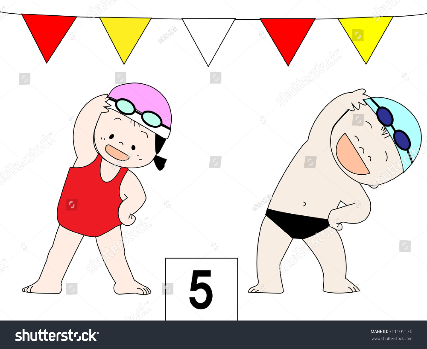 Children Who Do Warmup Before Swimming Stock Vector Royalty Free