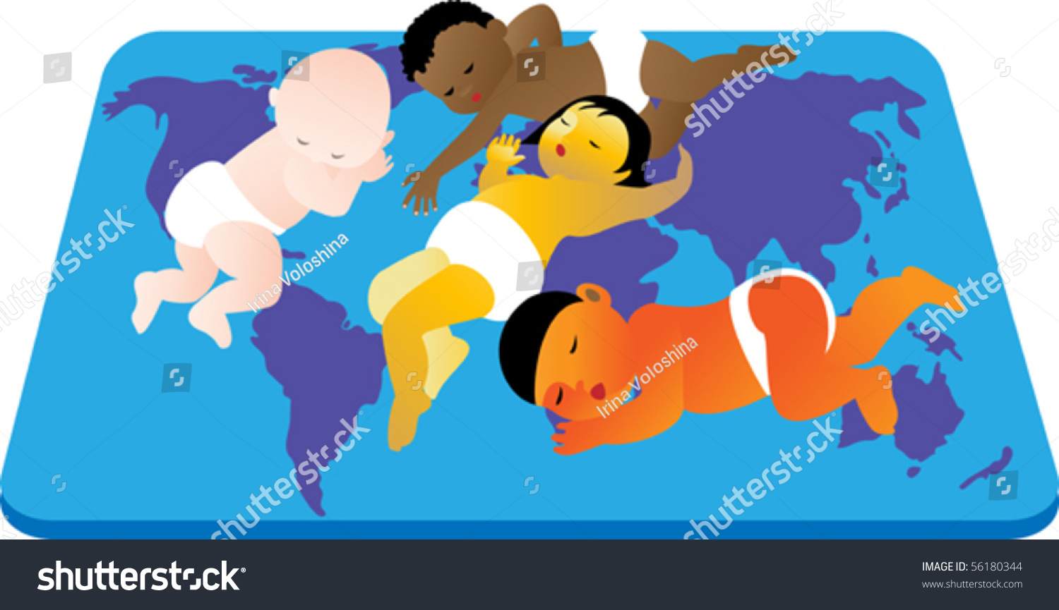 Children Different Skin Color Peacefully Sleeping Stock Vector