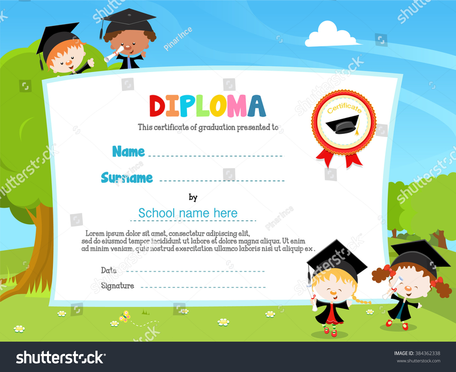 Children With Diploma Stock Vector 384362338 : Shutterstock