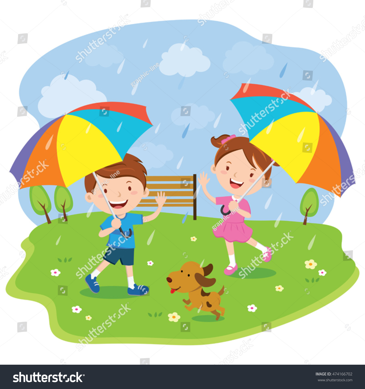 Children Multicolored Umbrellas Vector Illustration Little ...