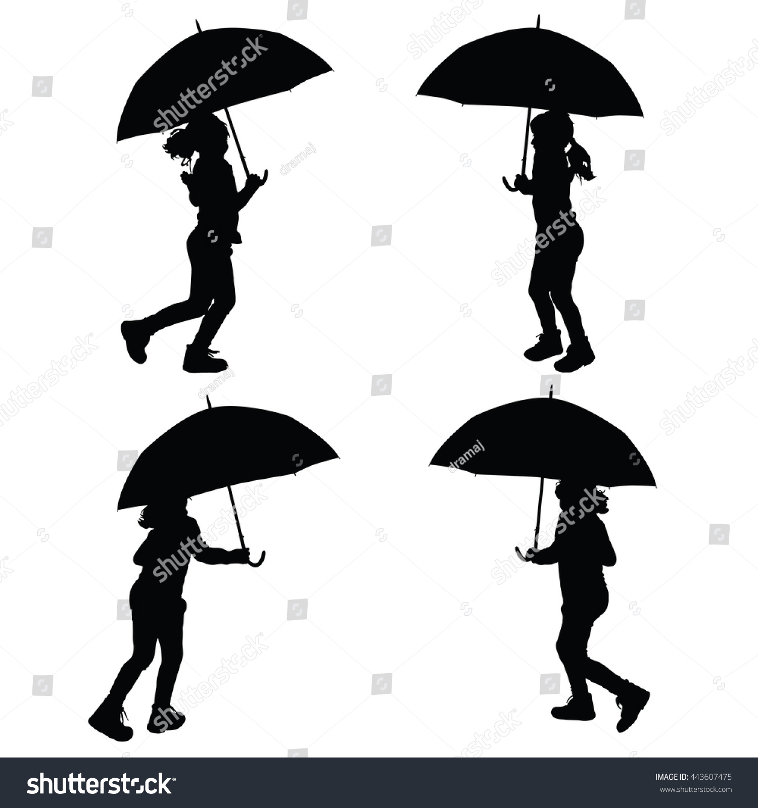 Children Umbrella Silhouette Illustration Black Stock Vector 443607475 ...