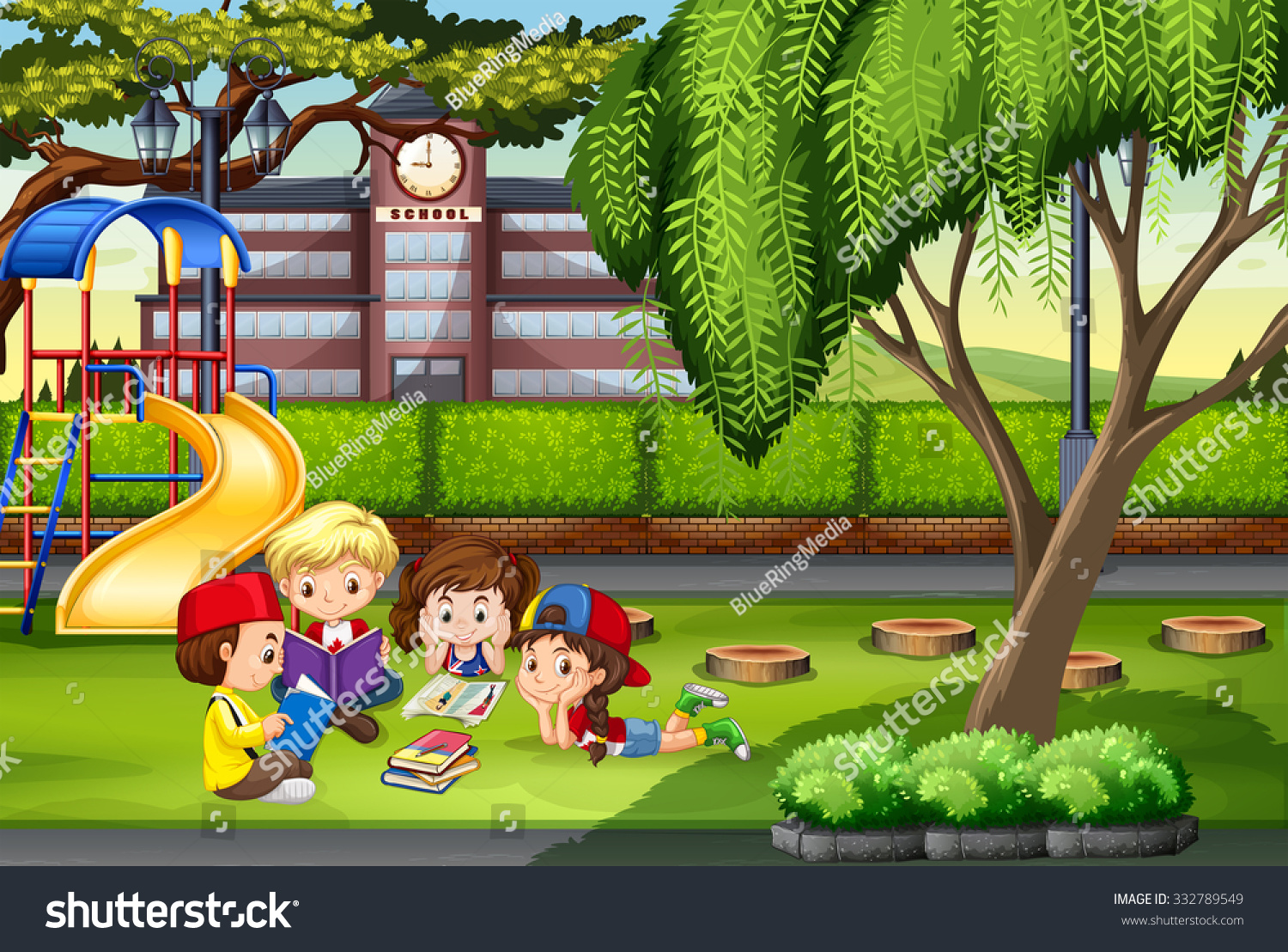 Children Working In The Park Illustration - 332789549 : Shutterstock