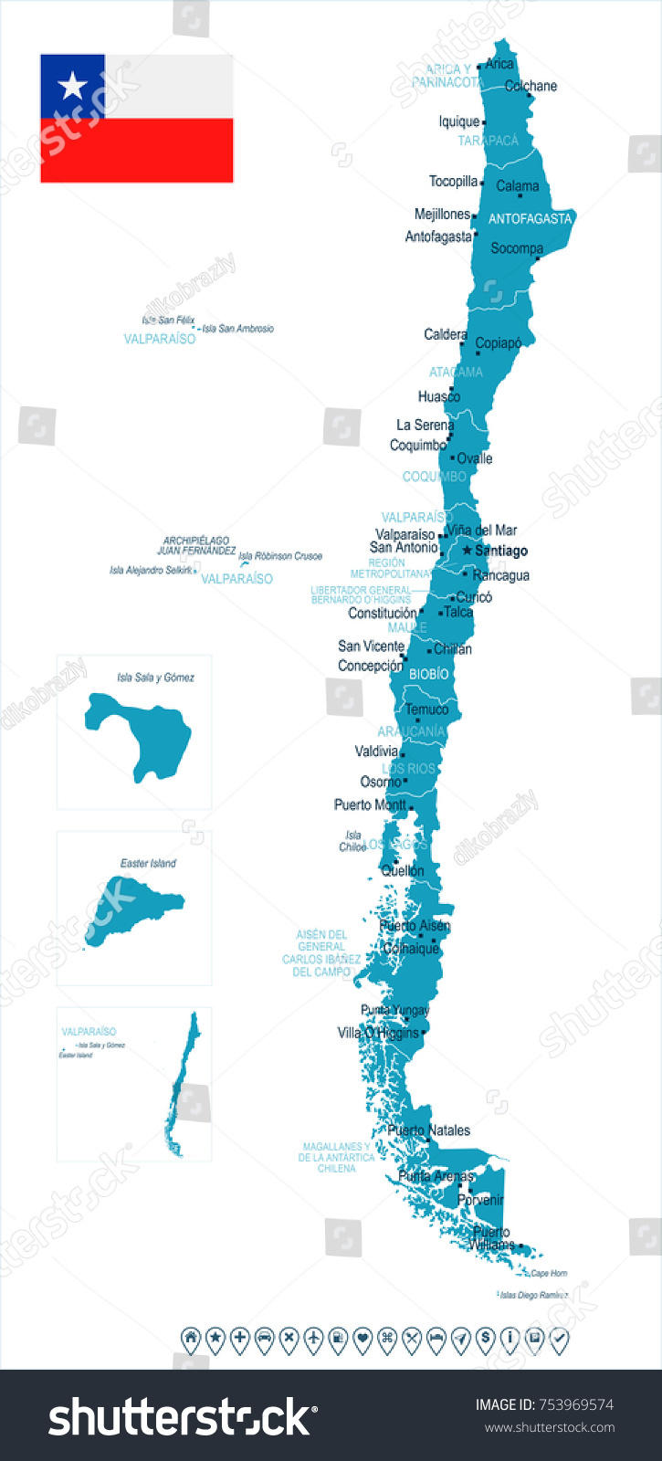 Chile Map Flag High Detailed Vector Stock Vector (Royalty Free ...