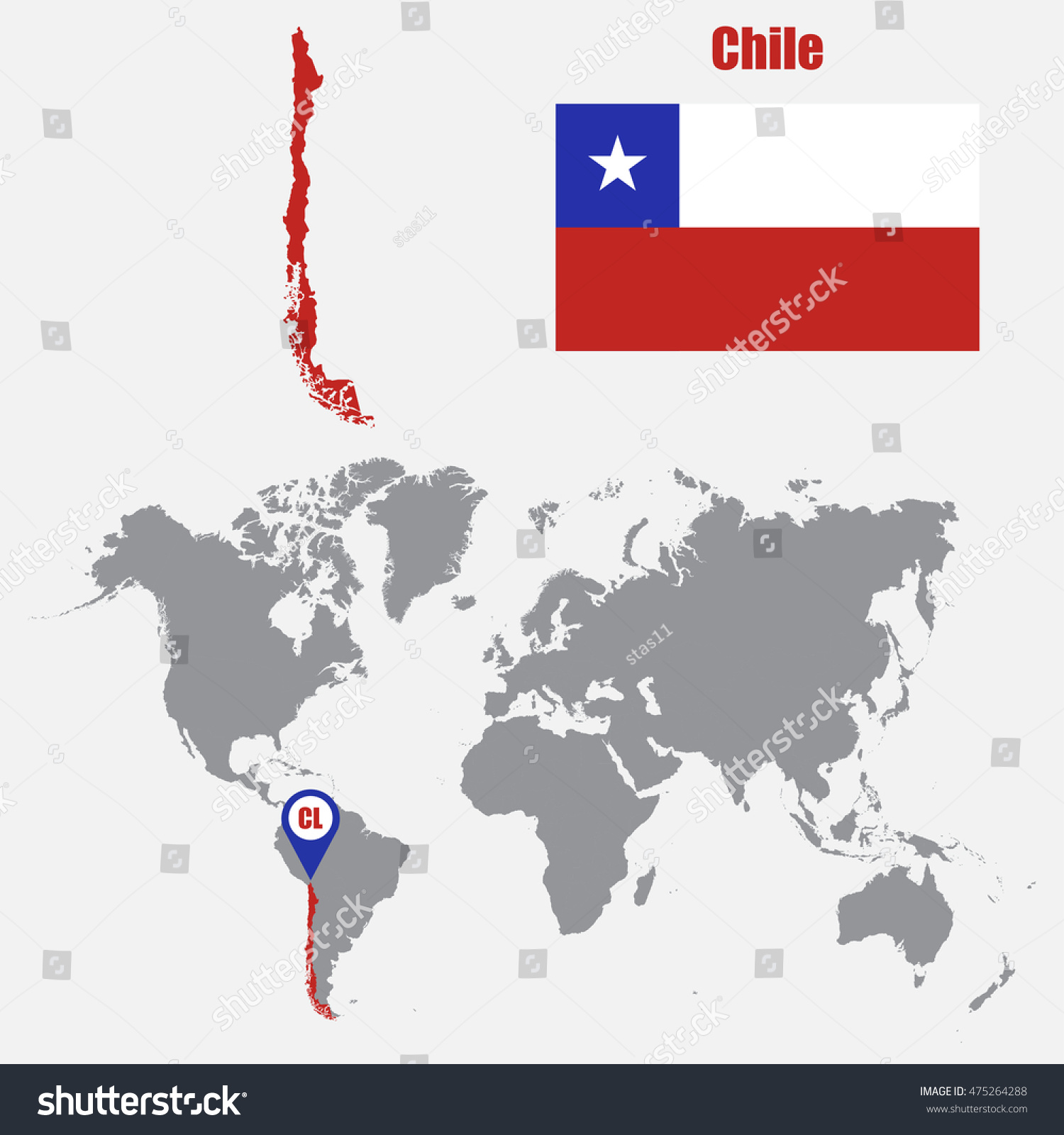 Chile Highlighted On World Map Stock Vector Chile Map On A World Map With Flag And Map Pointer Vector Illustration 475264288
